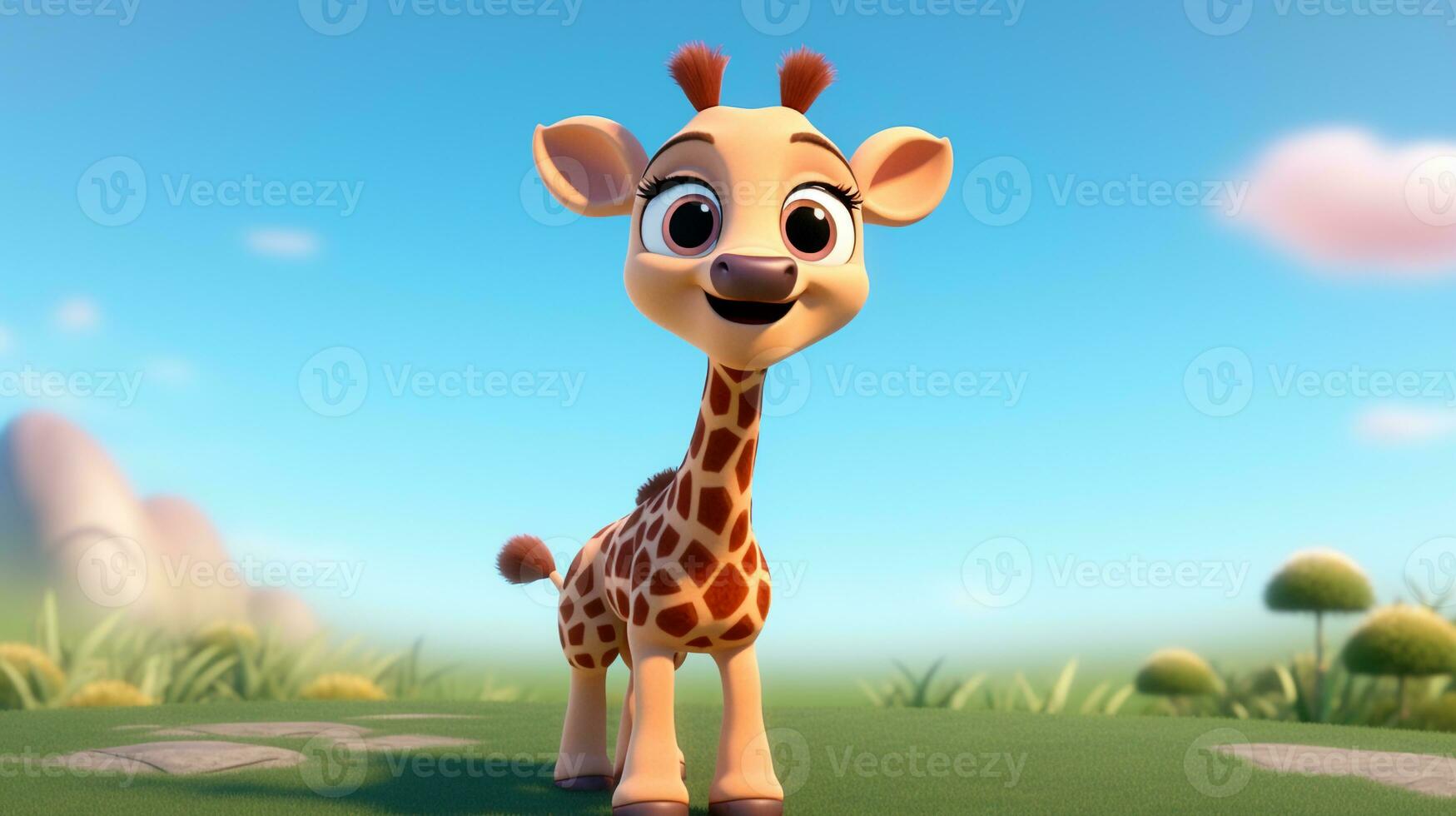 a cute little Giraffe in Disney cartoon style. Generative AI photo