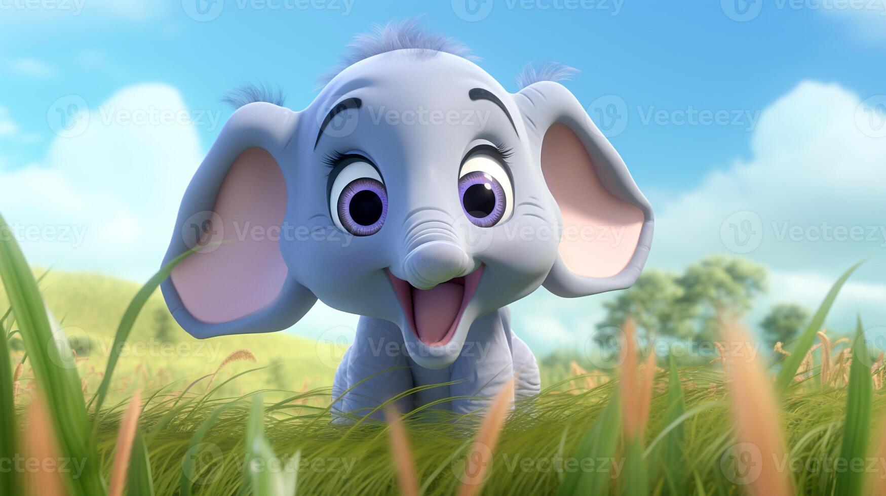 un linda pequeño elefante en disney dibujos animados estilo. generativo ai foto