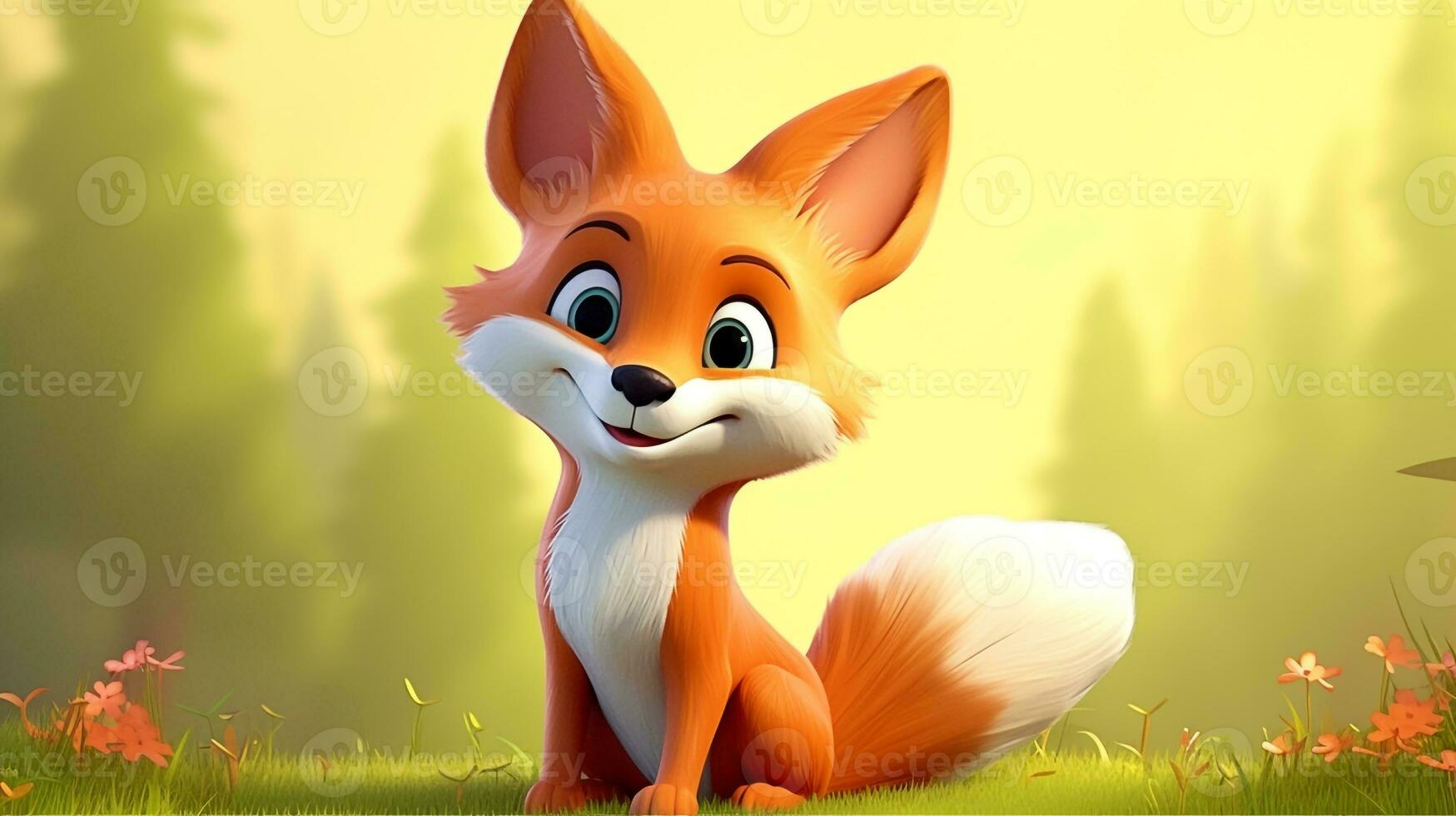 a cute little Fox in Disney cartoon style. Generative AI photo