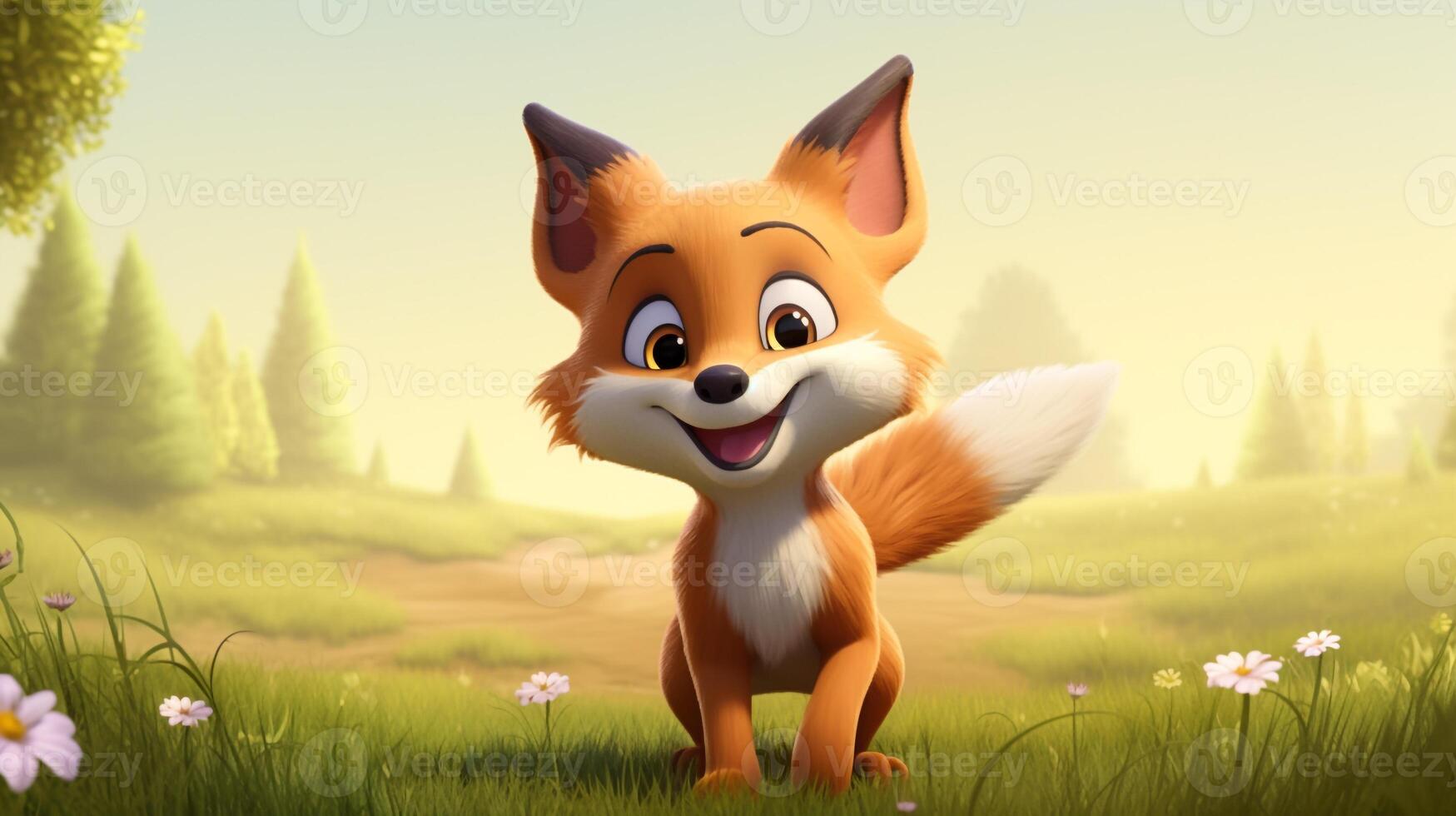 a cute little Fox in Disney cartoon style. Generative AI photo