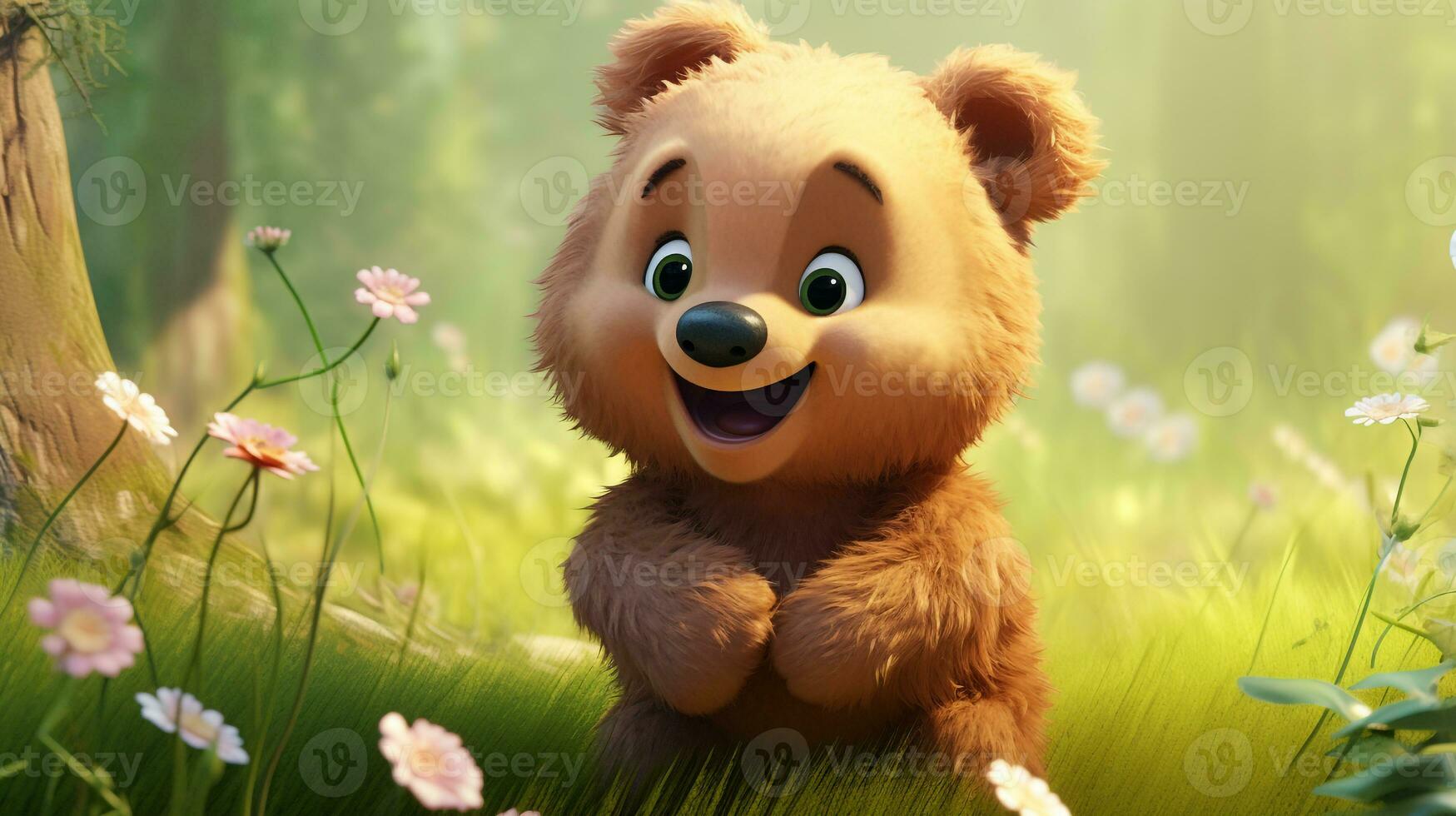 a cute little Bear in Disney cartoon style. Generative AI photo