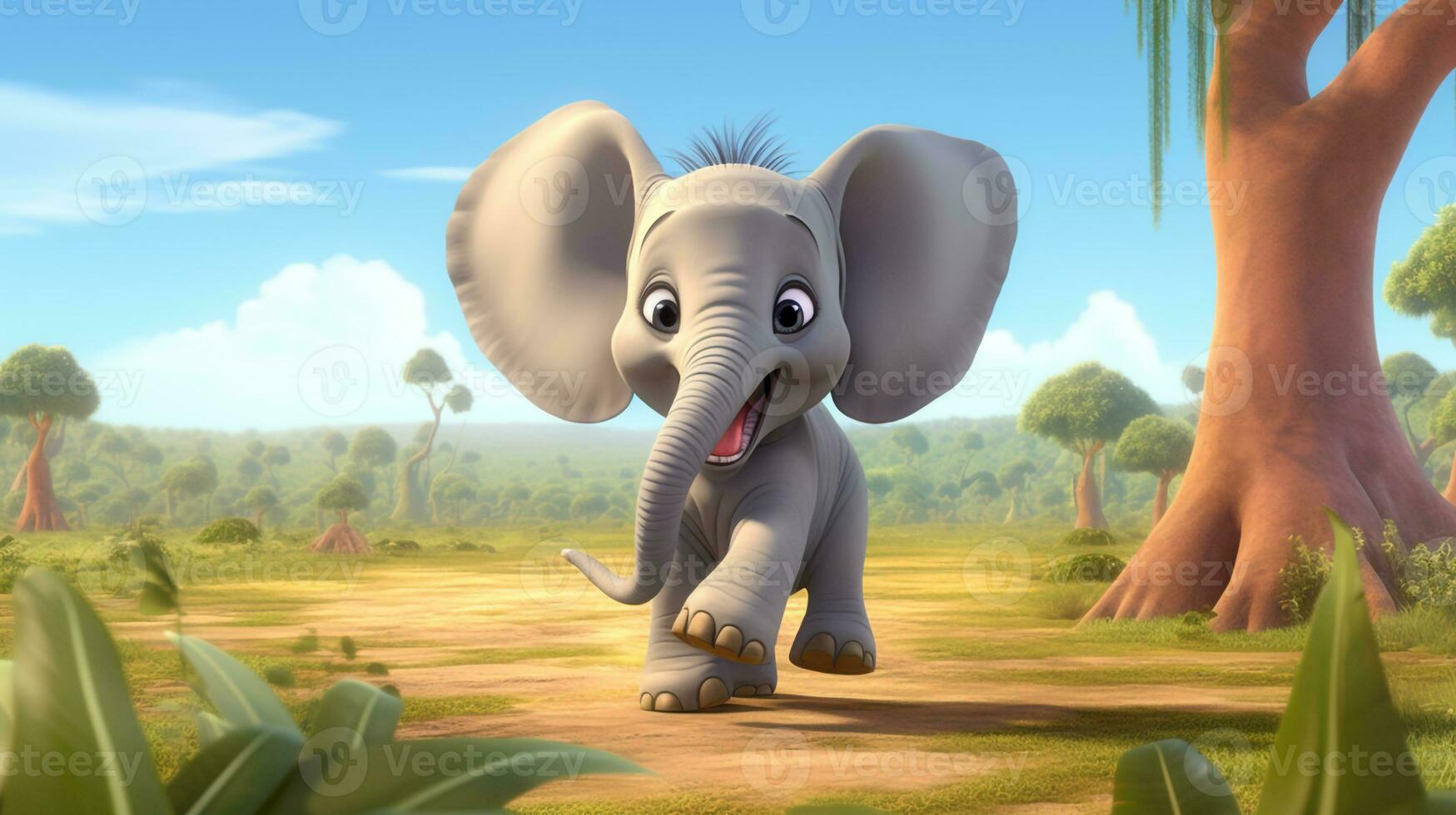a cute little African Elephant in Disney cartoon style. Generative AI photo