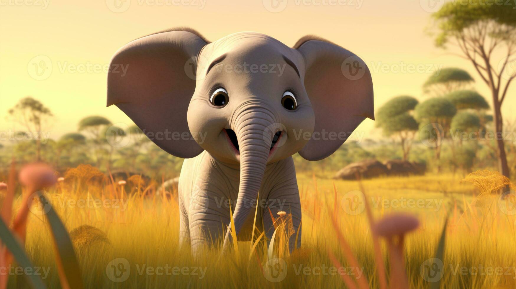 a cute little African Elephant in Disney cartoon style. Generative AI photo