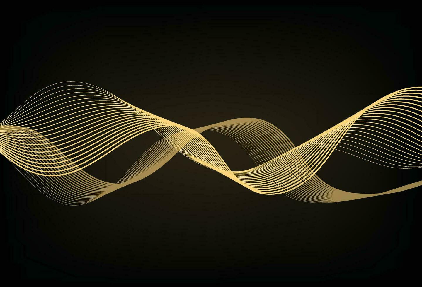 Gold abstract dynamic line wavy glowing on dark background. Vector illustration