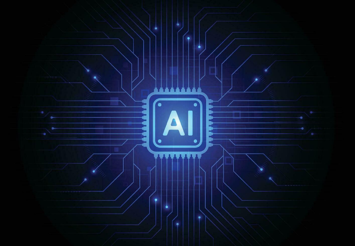 Artificial intelligence chipset on circuit board in futuristic concept technology artwork for web, banner, card, cover. Vector illustration