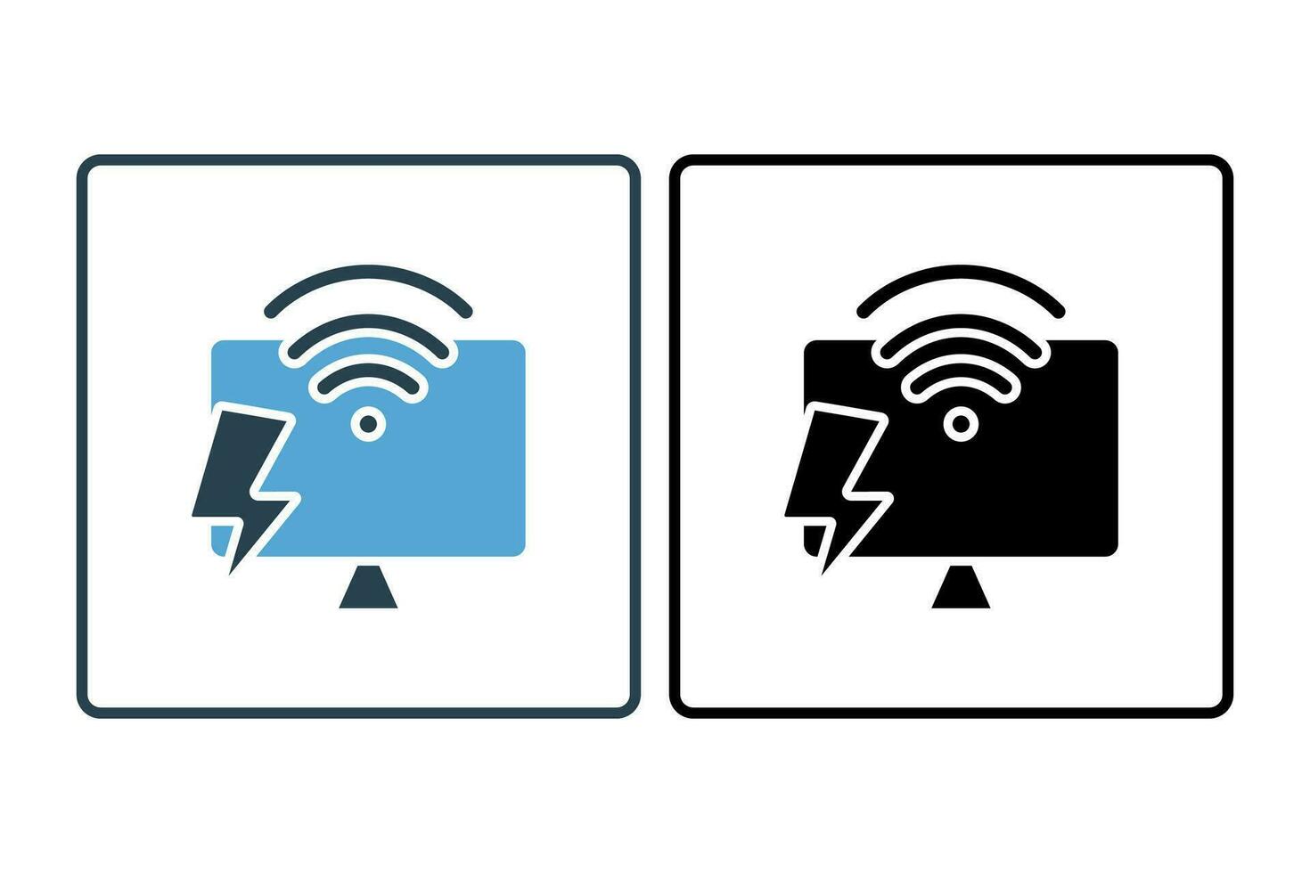 Fast internet icon. computer with wifi and lightning. icon related to speed, network. suitable for web site, app, user interfaces, printable etc. Solid icon style. Simple vector design editable