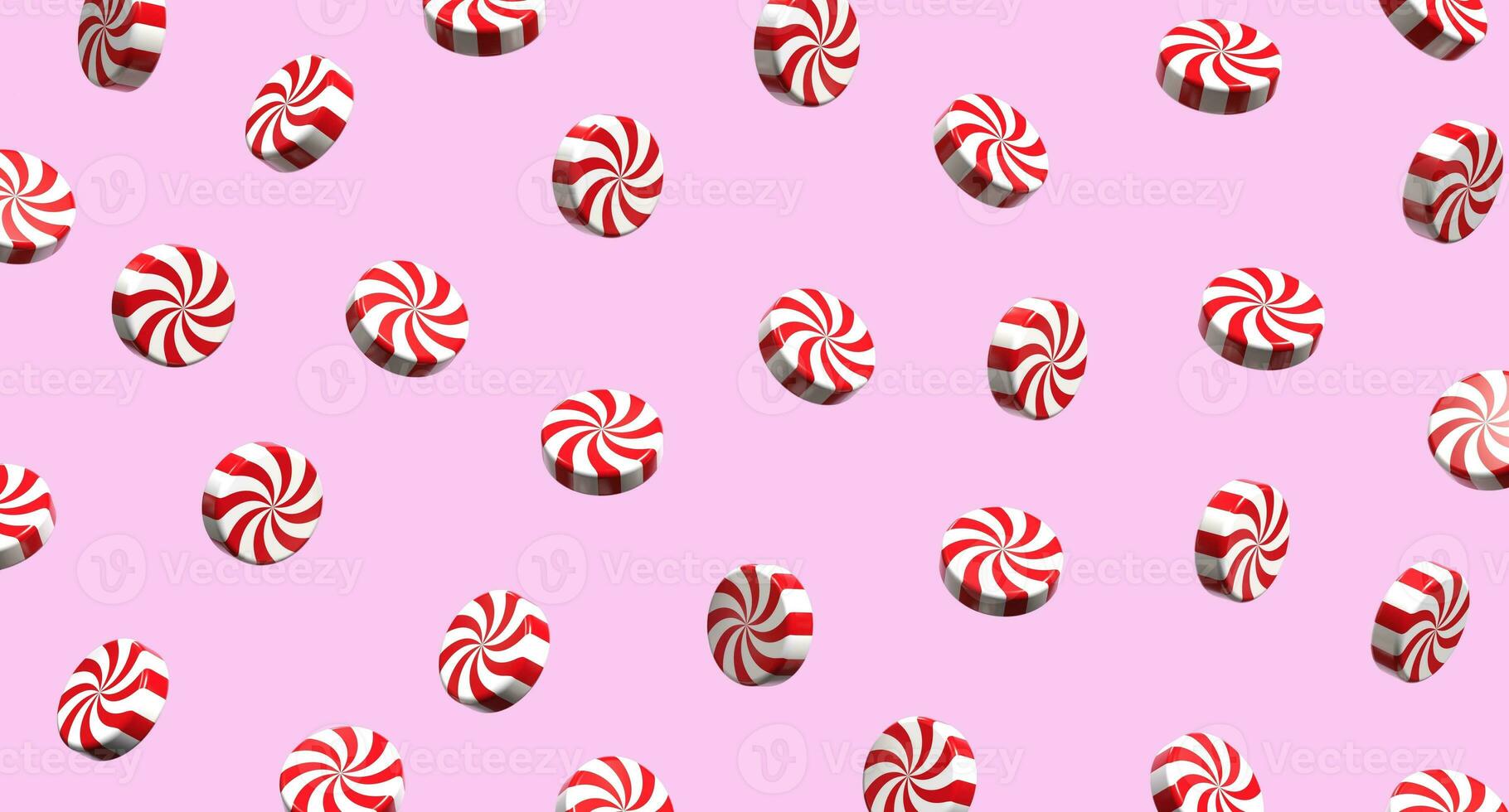 3D swirl peppermint candy. Striped sugar candy. Winter holiday, dessert, new years event. 3D rendering photo