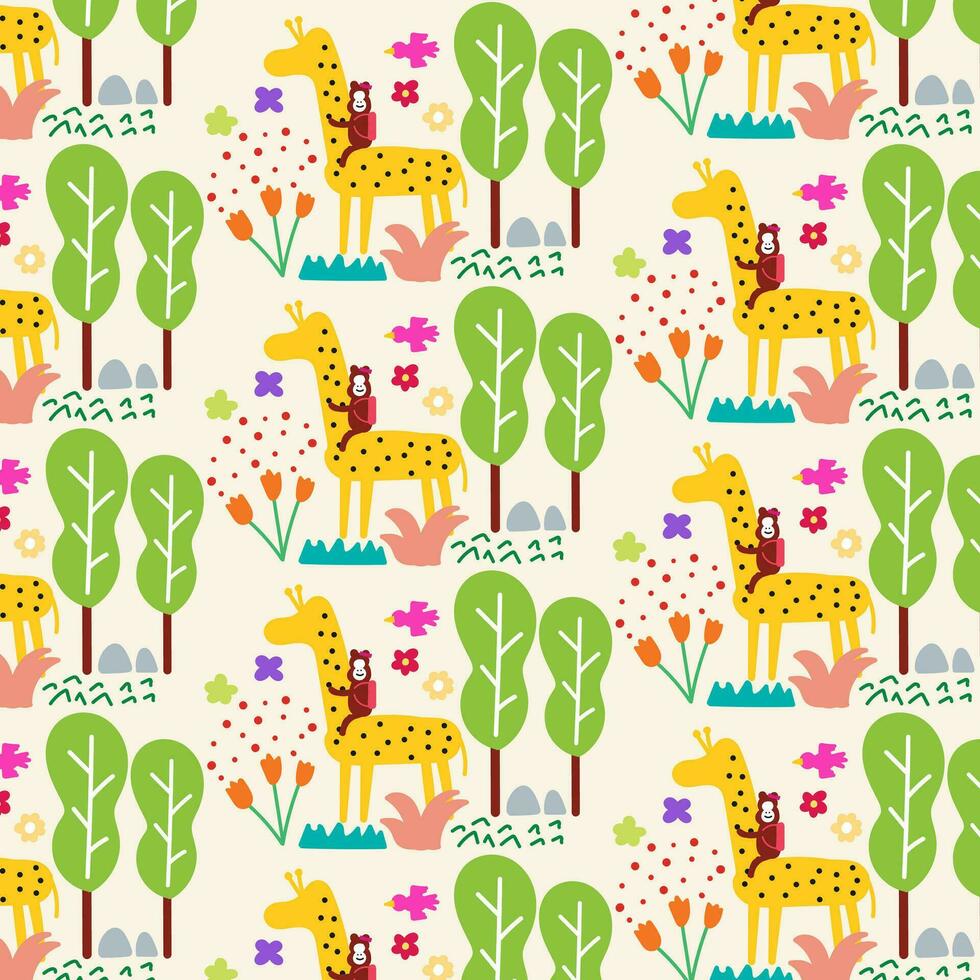 Cute hand drawn animals Seamless pattern. for fabric, print, textile and wallpaper vector