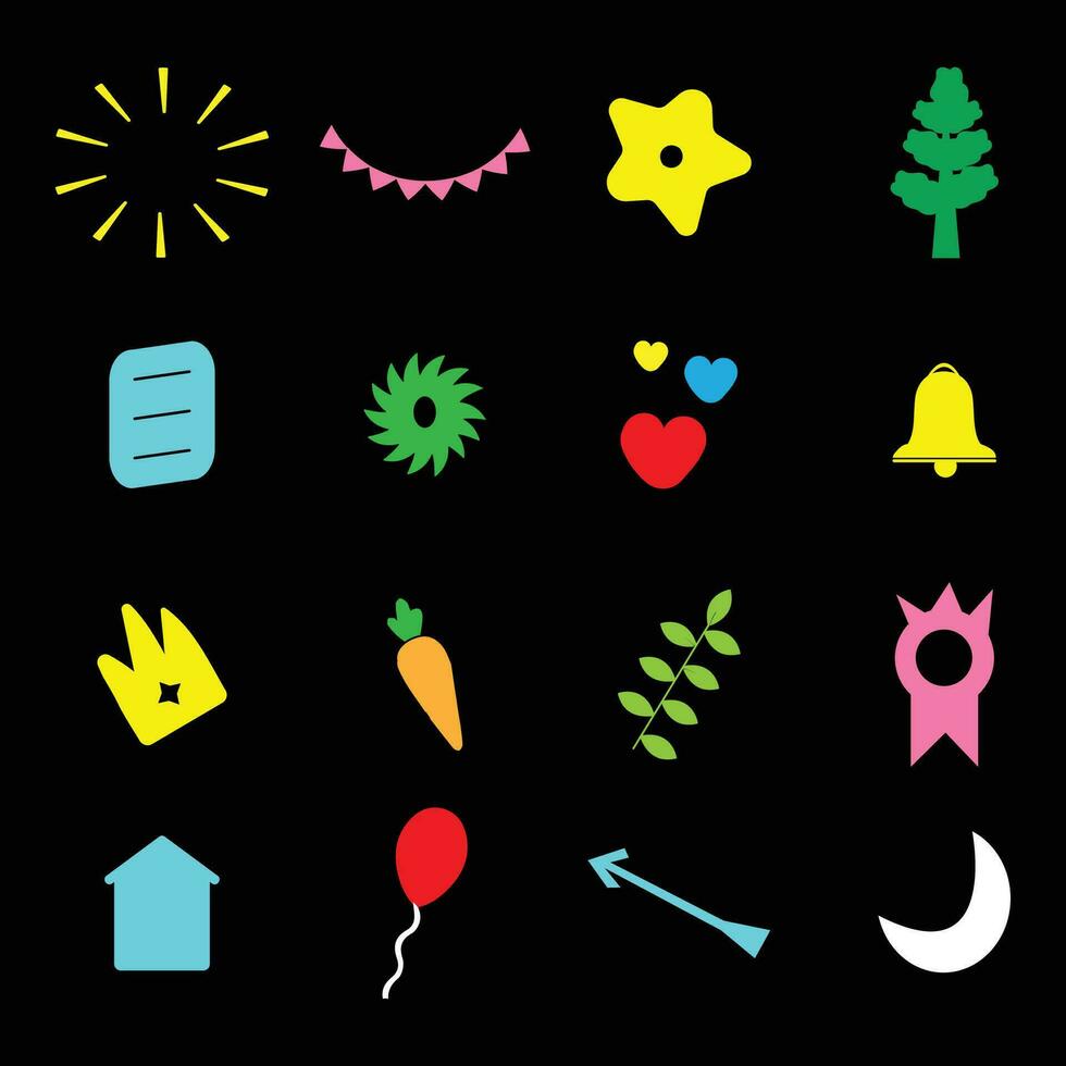 Doodle element, icon, sticker collection. Hand-drawn vector shapes isolated on black background.