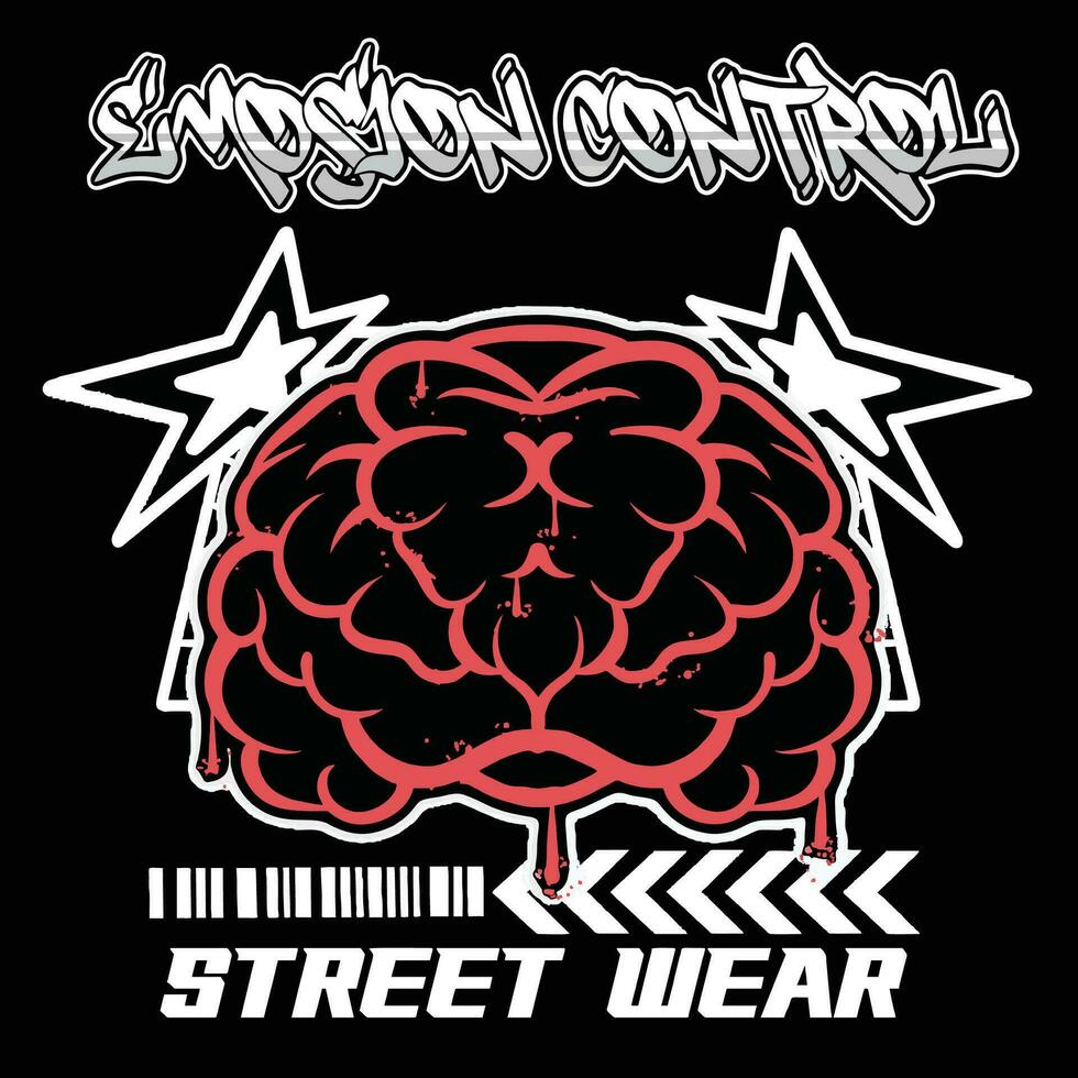 Graffiti brain street wear illustration with slogan emotion control vector