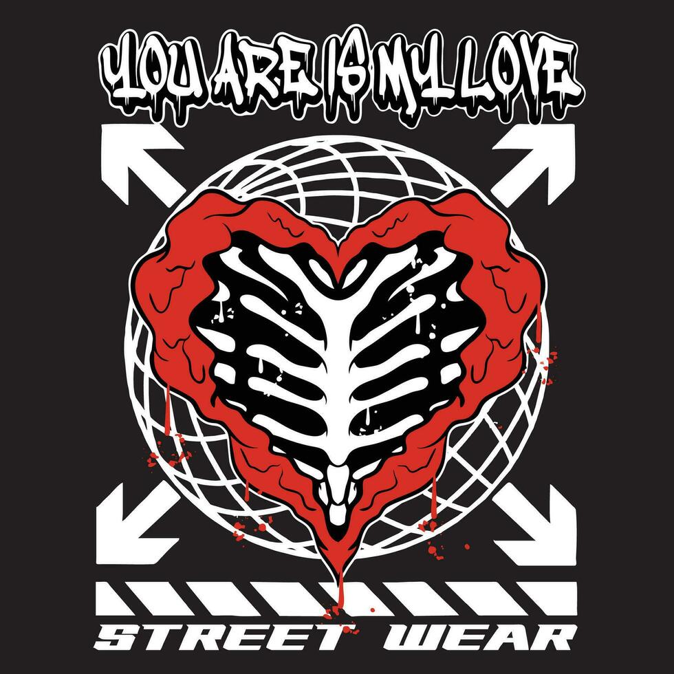 Graffiti love street wear illustration with slogan you are is my love vector