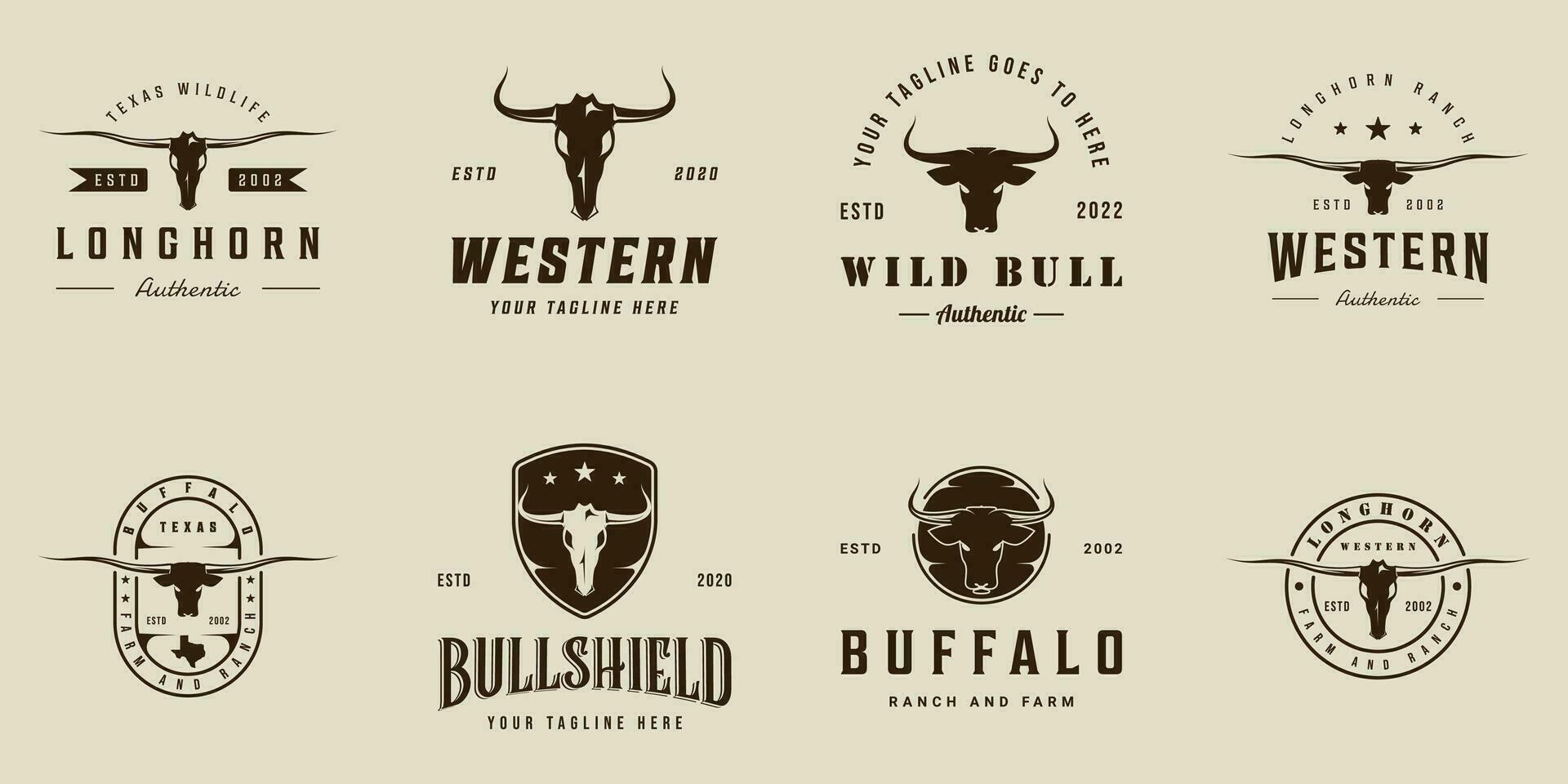 conjunto de Longhorn o búfalo logo Clásico vector ilustración modelo icono gráfico diseño. haz colección de varios cabeza de animal toro firmar o símbolo para fauna silvestre o rancho negocio