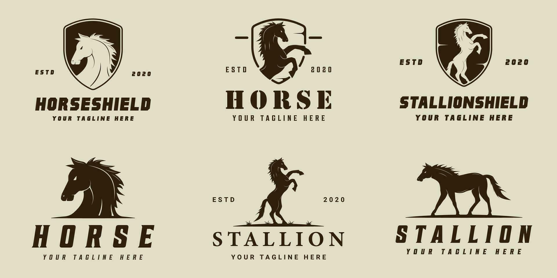 conjunto de silueta caballo logo vector Clásico ilustración modelo icono gráfico diseño. haz colección de varios semental salvaje animal firmar o símbolo para granja y rancho concepto