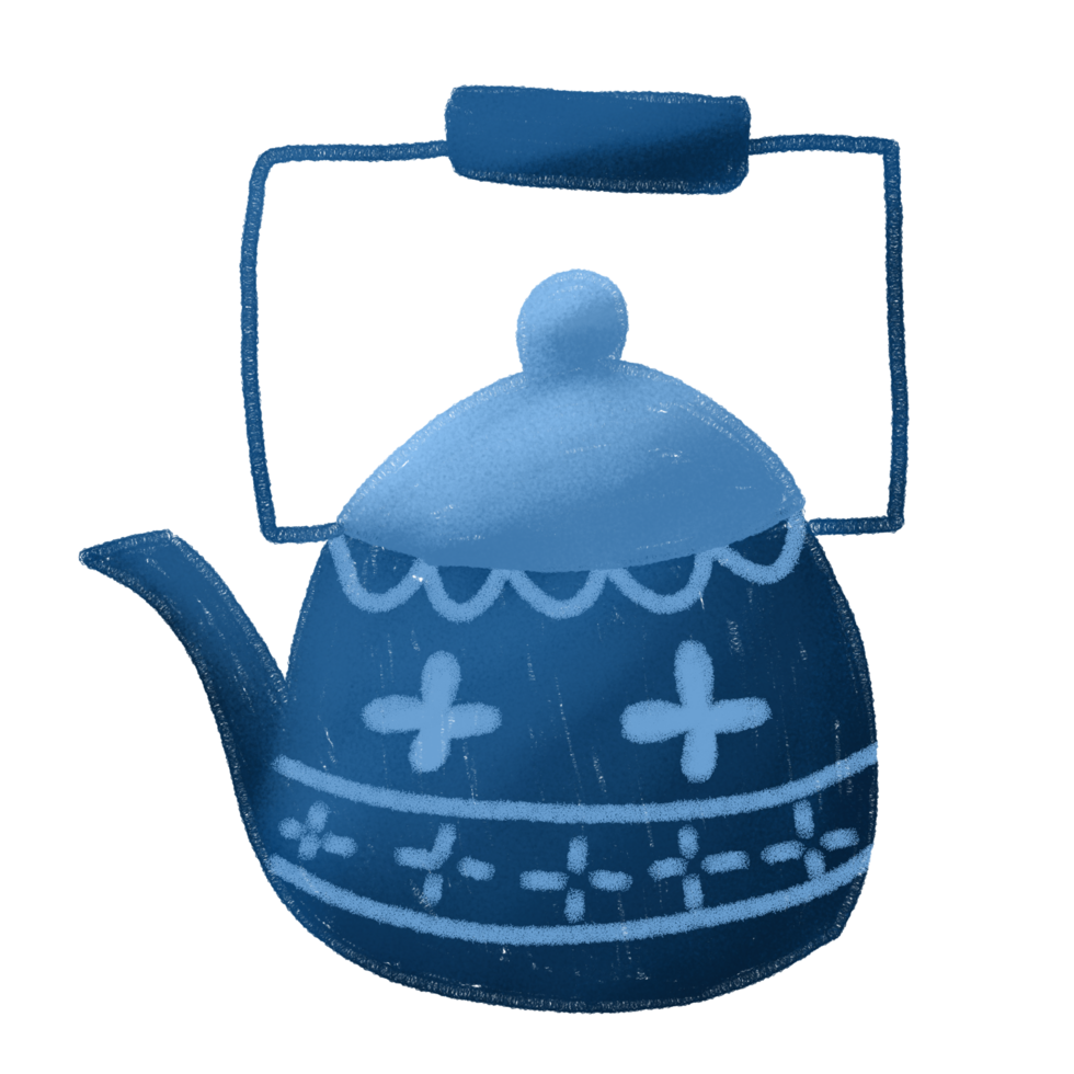 a blue tea kettle with a handle on it png