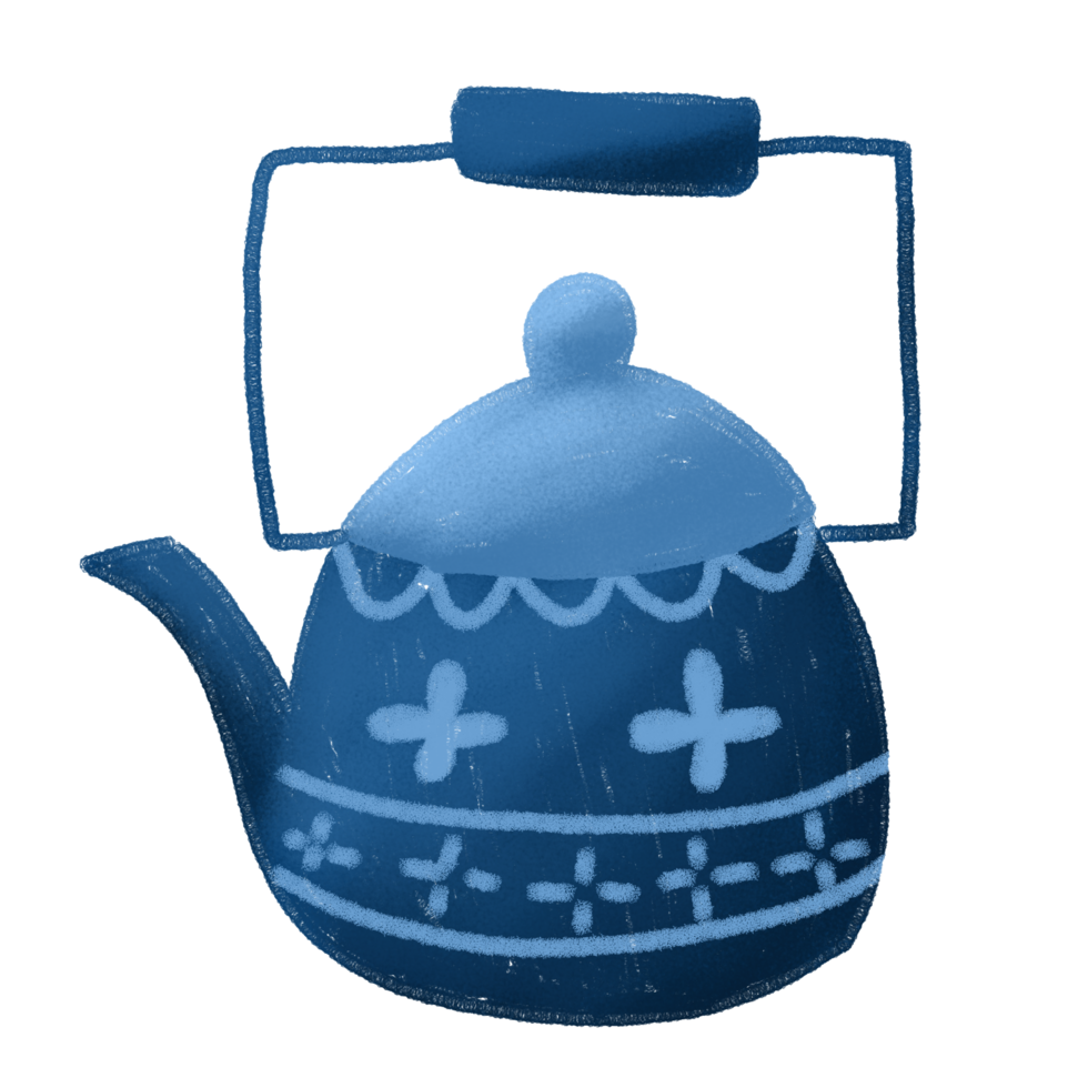 a blue tea kettle with a handle on it 32877442 PNG