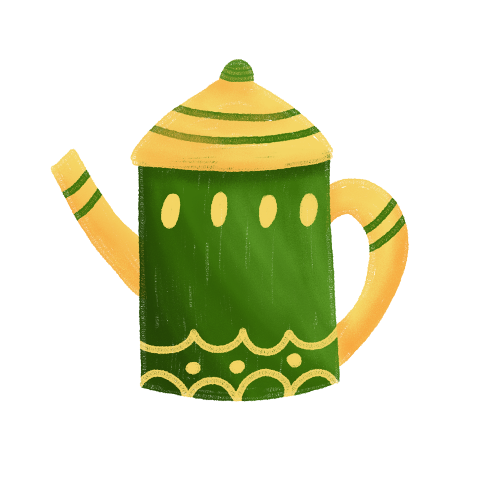 a green tea pot with yellow stripes png