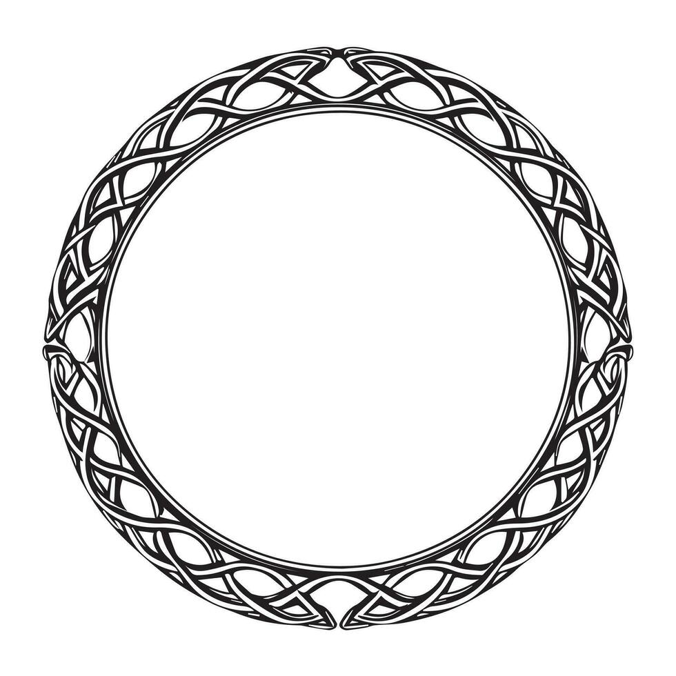 Round Celtic frame. Black pattern, isolated vector on white background.