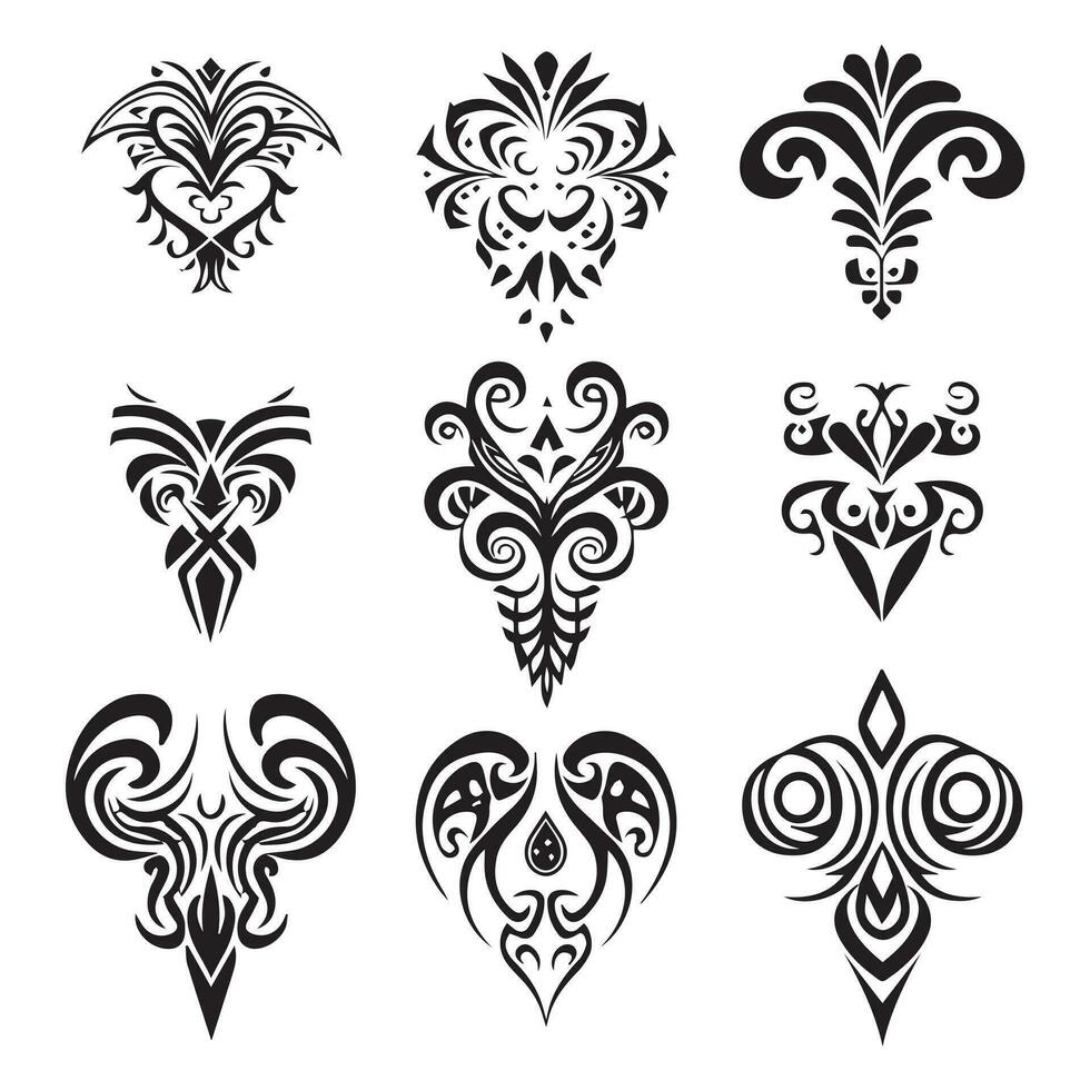 tribal tattoo collection set Maori tattoo totem Vector Illustration design. Black and white. For tattoo studio catalog