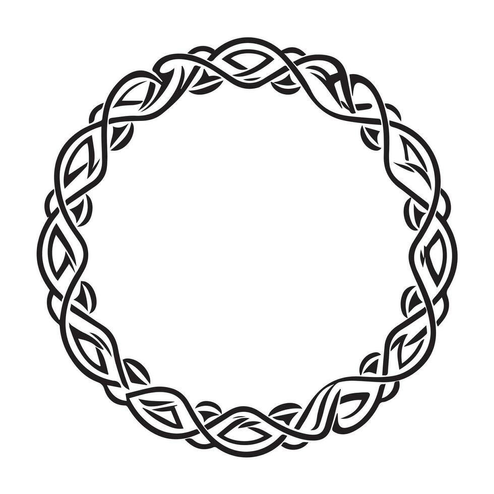 Round Celtic frame. Black pattern, isolated vector on white background.