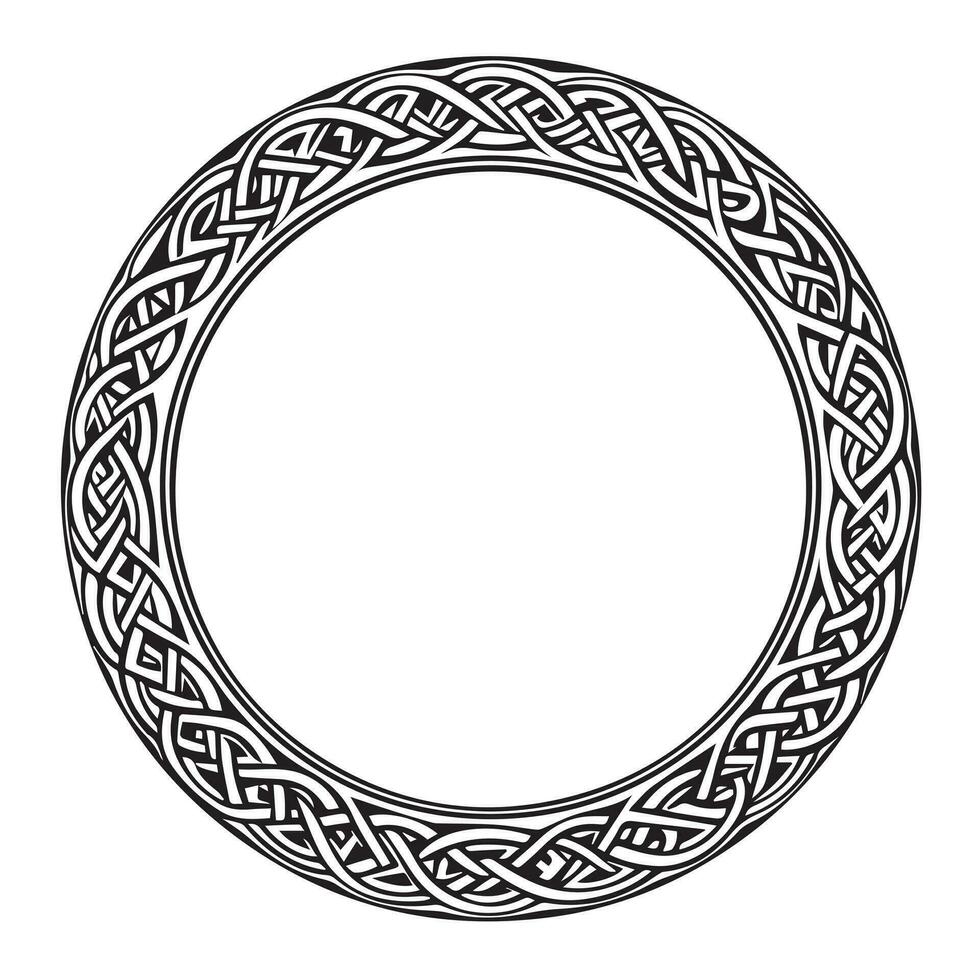 Round Celtic frame. Black pattern, isolated vector on white background.