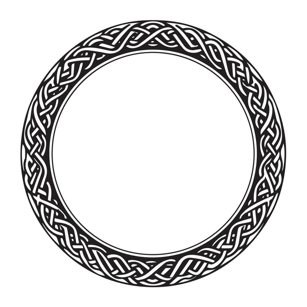 Round Celtic frame. Black pattern, isolated vector on white background.