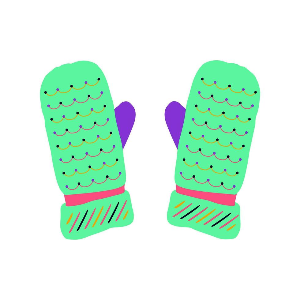 Warm green mittens. Vector illustration on a white background.