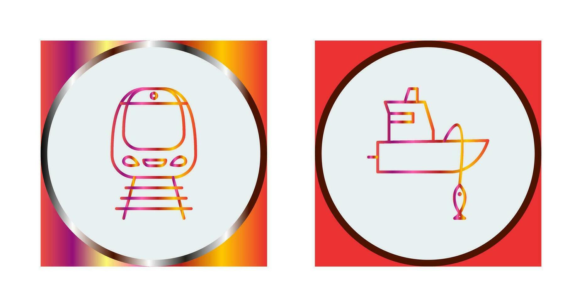 tren y pescar barco icono vector