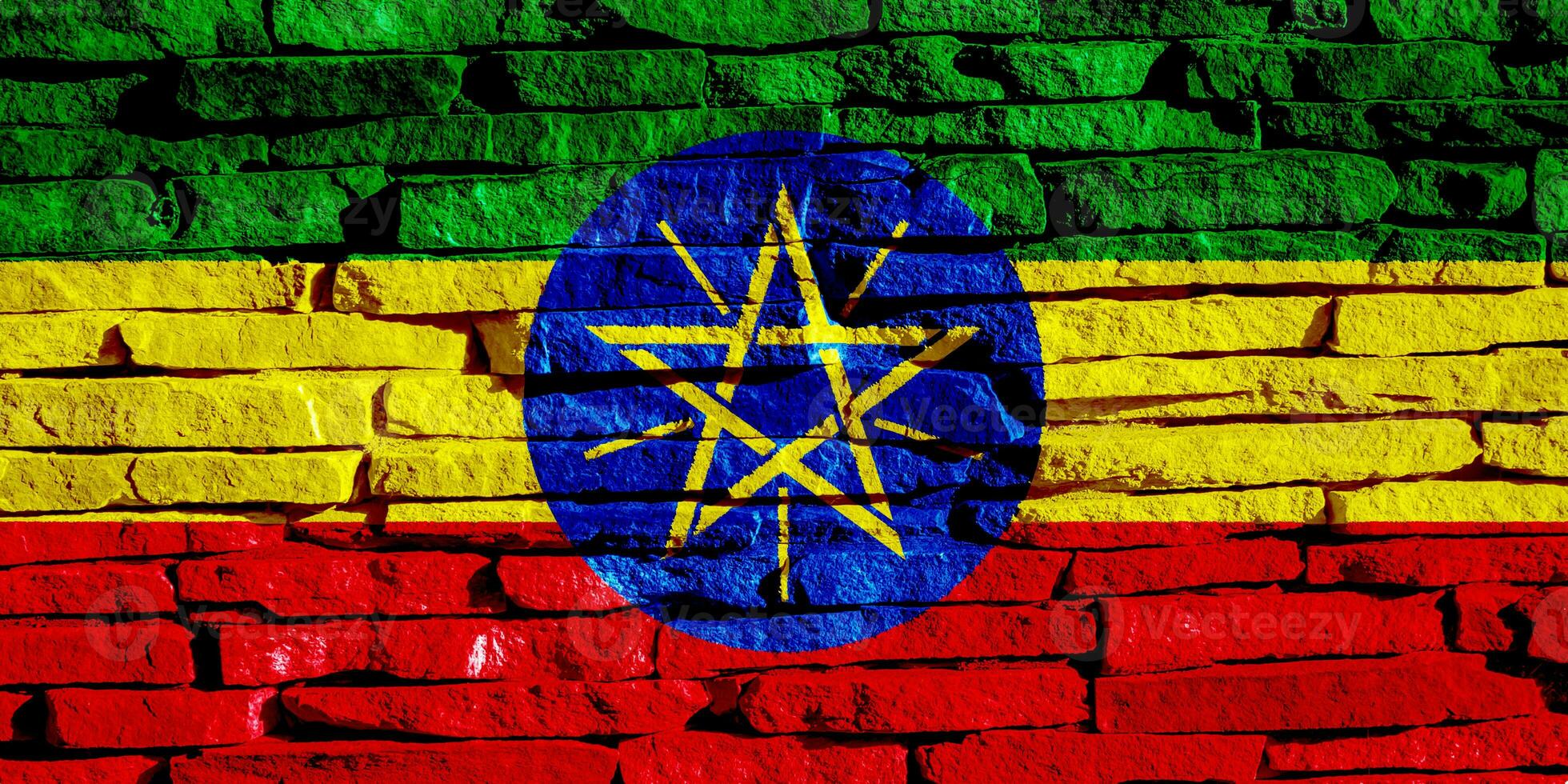 Flag of Federal Democratic Republic of Ethiopia on a textured background. Concept collage. photo