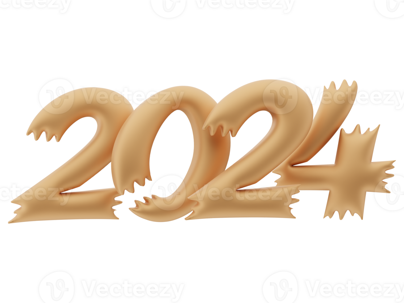 3D Typography of the New Year 2024, Inflate 3D Gold Number Design png