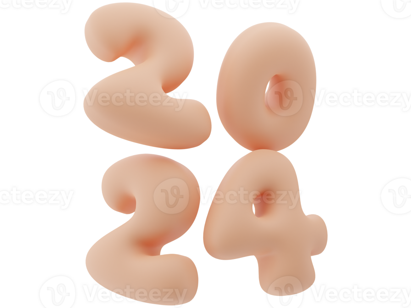 3D Typography of the New Year 2024, Inflate 3D Number Design png