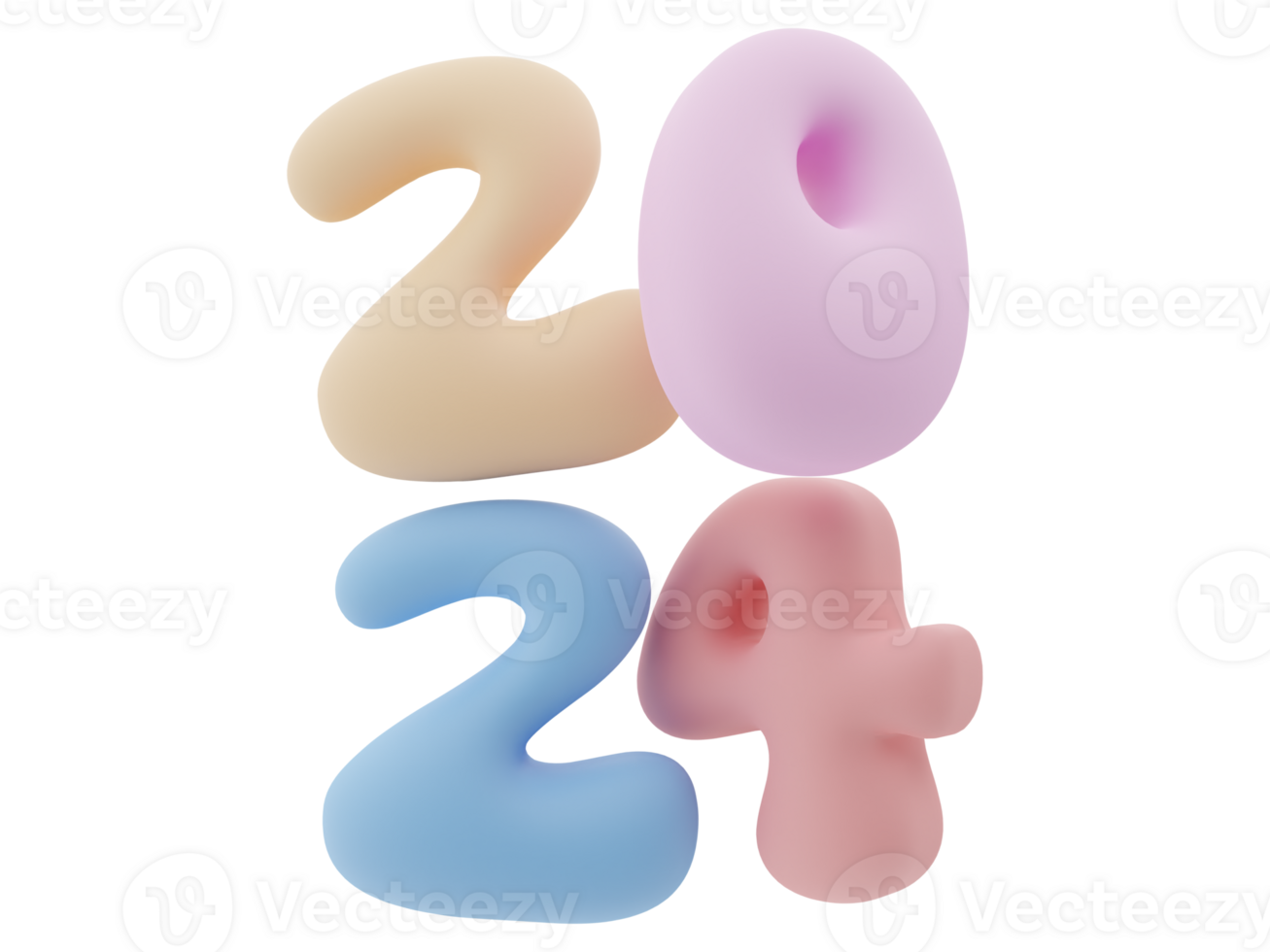 3D Typography of the New Year 2024, Inflate 3D Number Design png