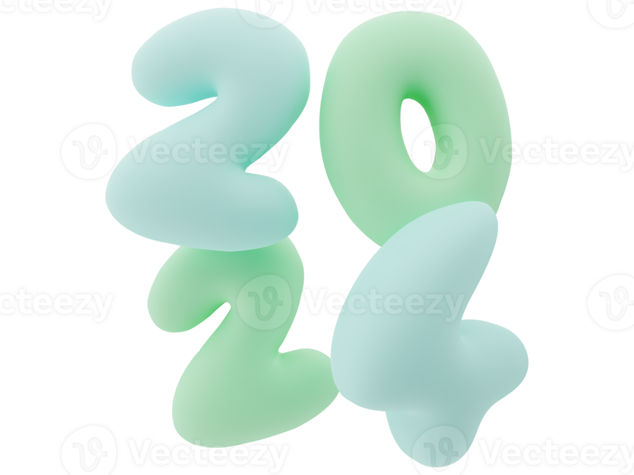 3D Typography of the New Year 2024, Inflate 3D Number Design png