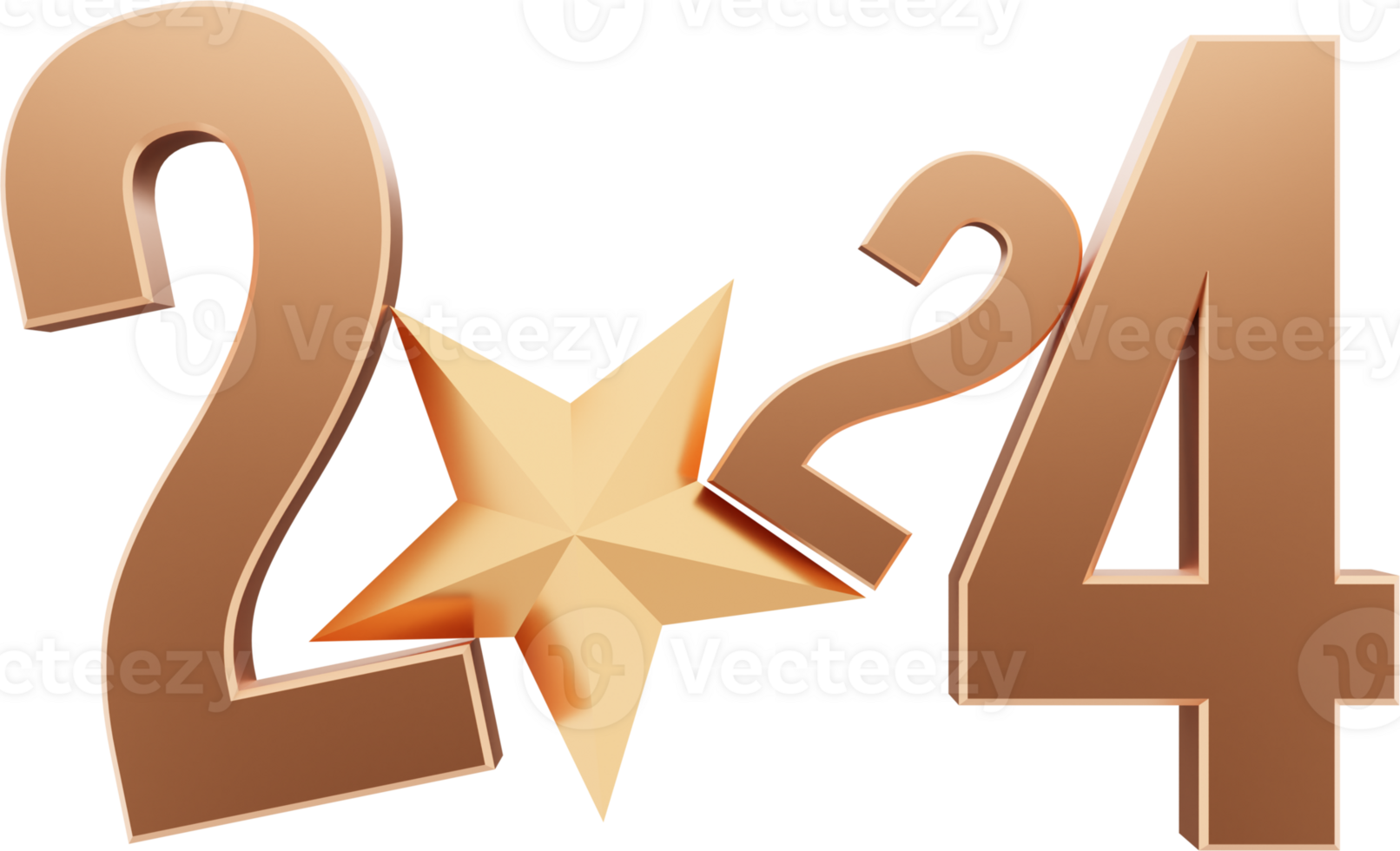 New Year 2024 element, 3d gold typography png