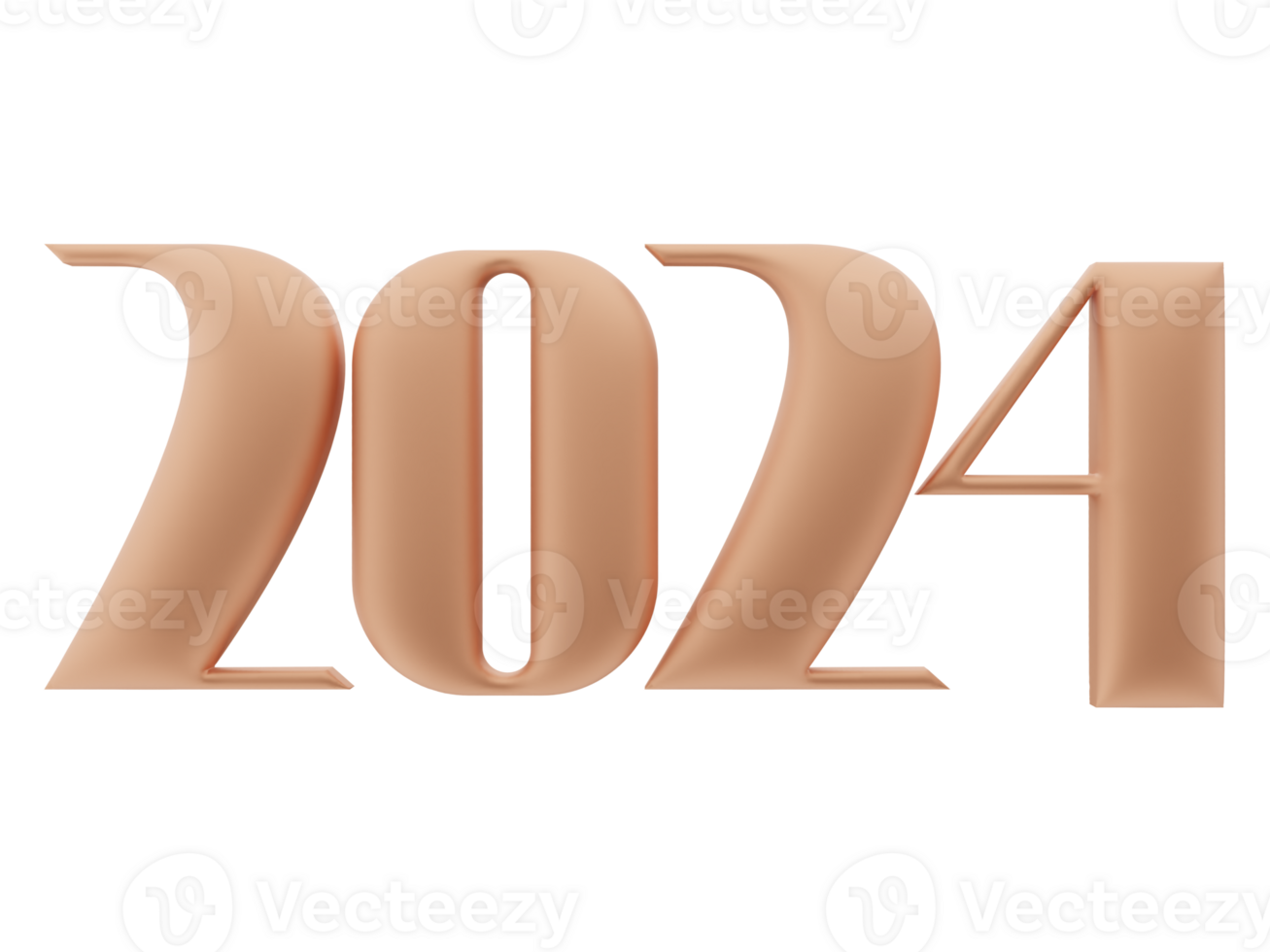 3D Typography of the New Year 2024, Inflate 3D Gold Number Design png