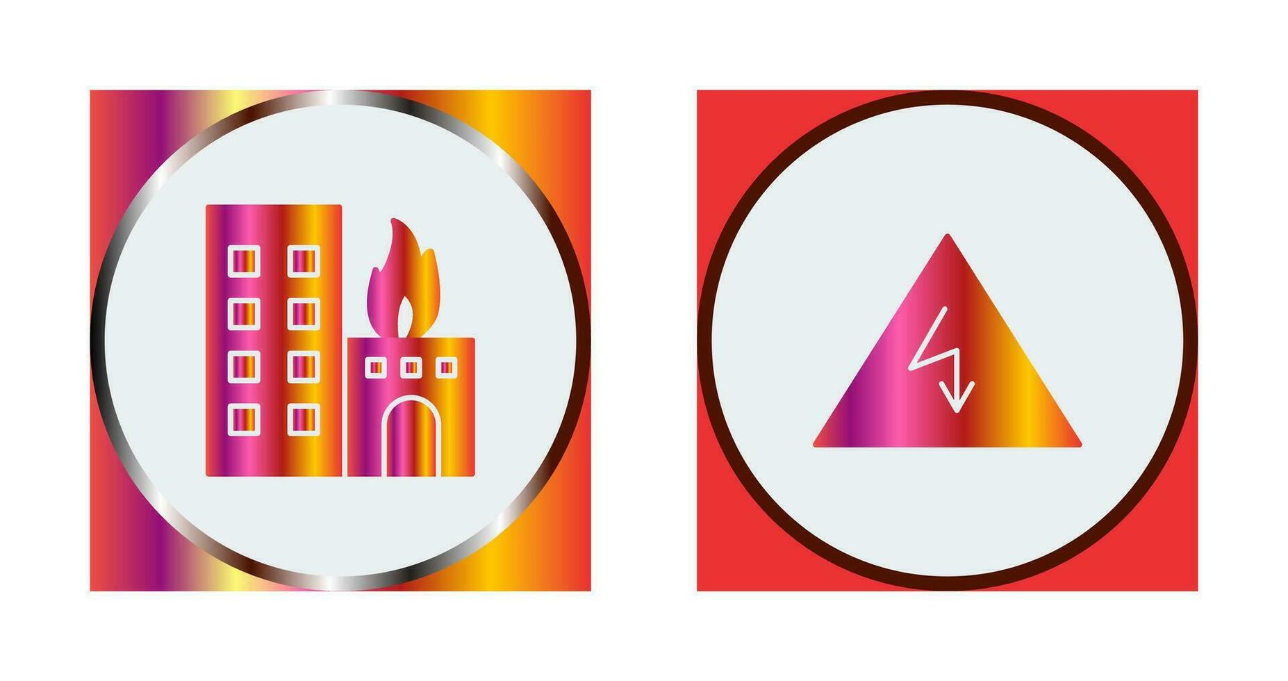 burning building and electricity danger Icon vector