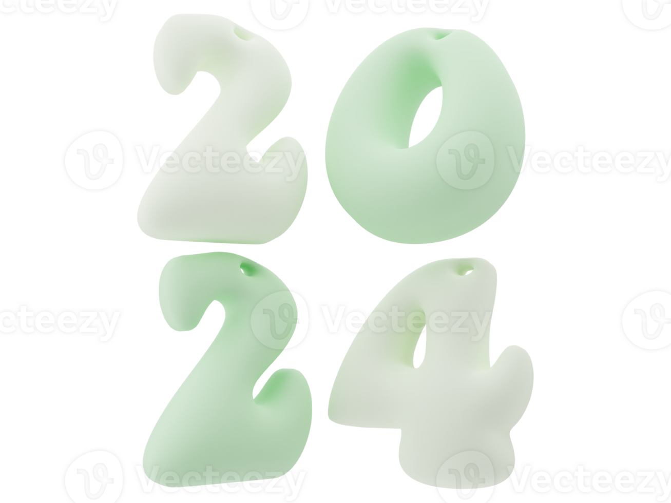 3D Typography of the New Year 2024, Inflate 3D Number Design png