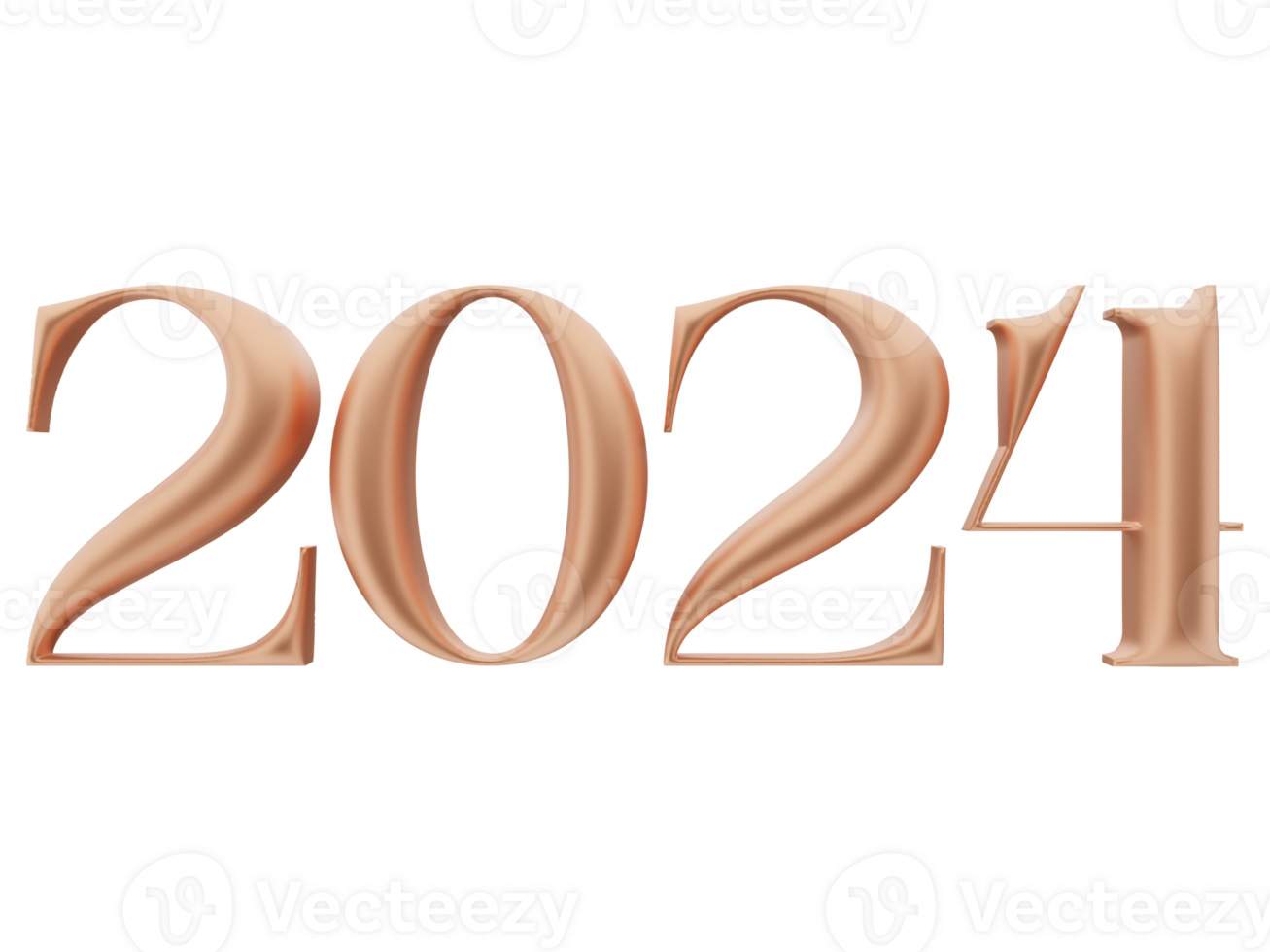 3D Typography of the New Year 2024, Inflate 3D Gold Number Design png