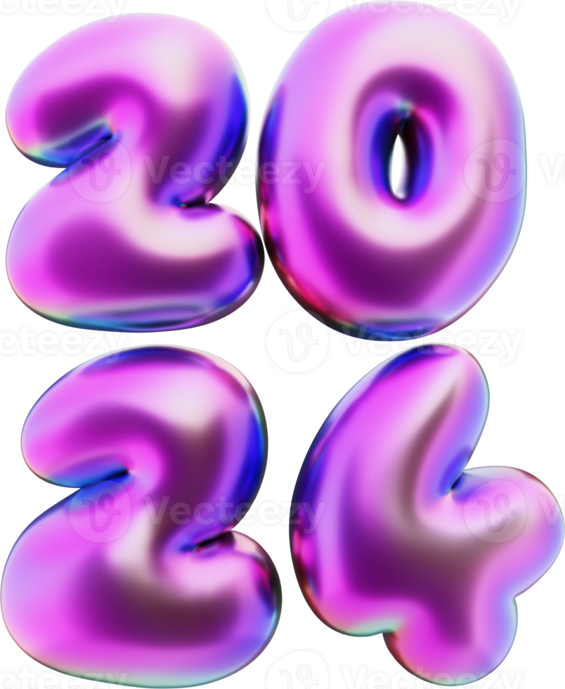 Happy New Year 2024 trendy typography for your Christmas, 3d render png