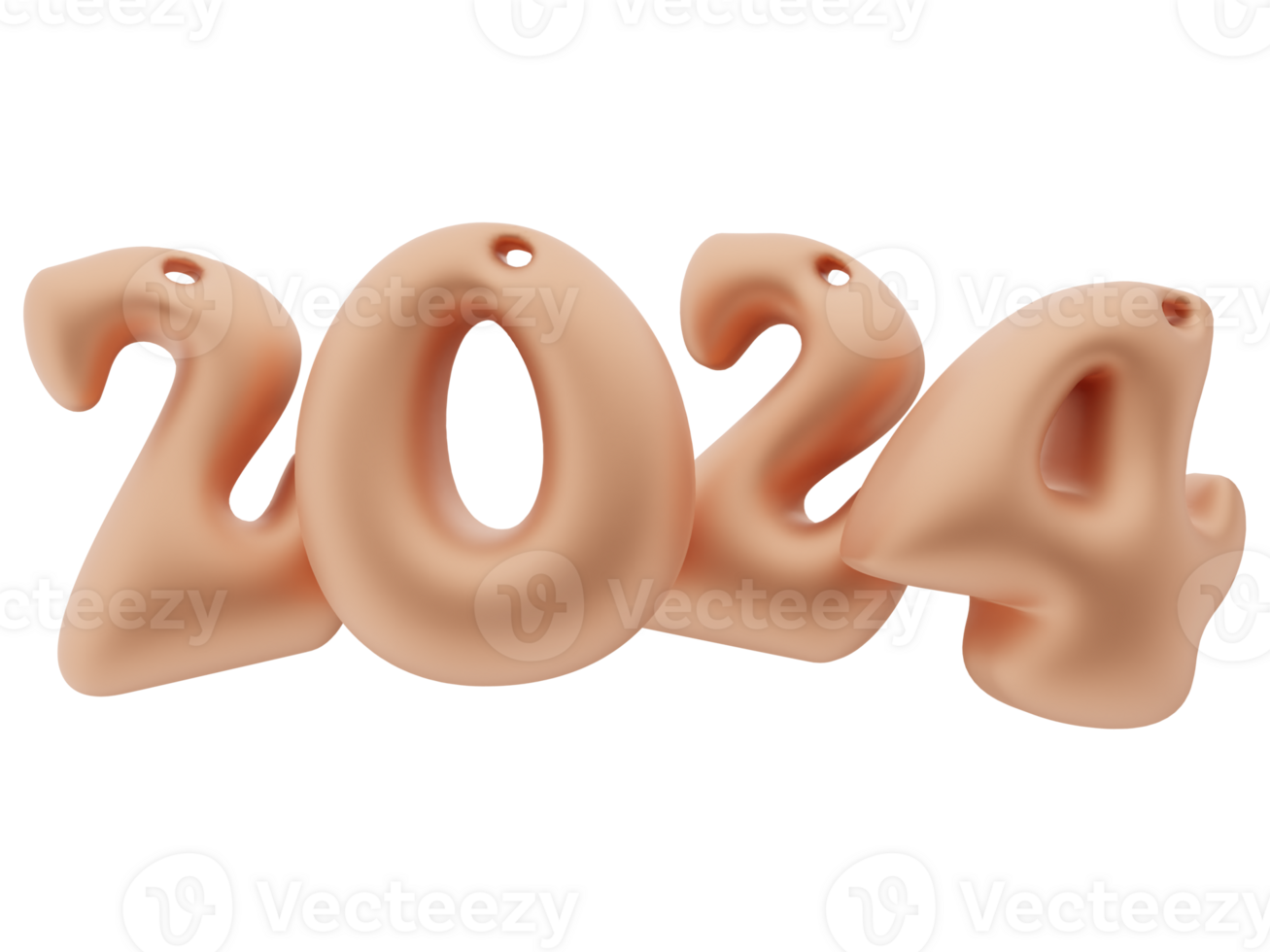 3D Typography of the New Year 2024, Inflate 3D Gold Number Design png