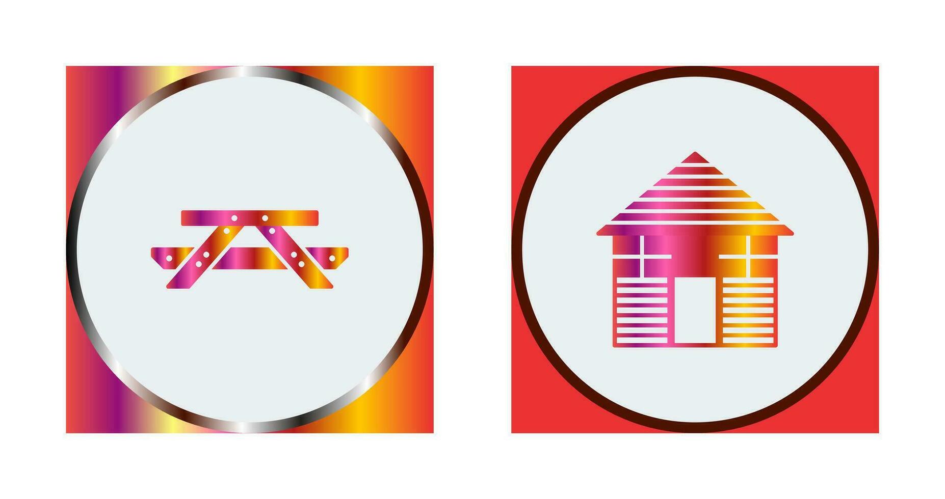 Picnic of Table and Wood Cabin Icon vector