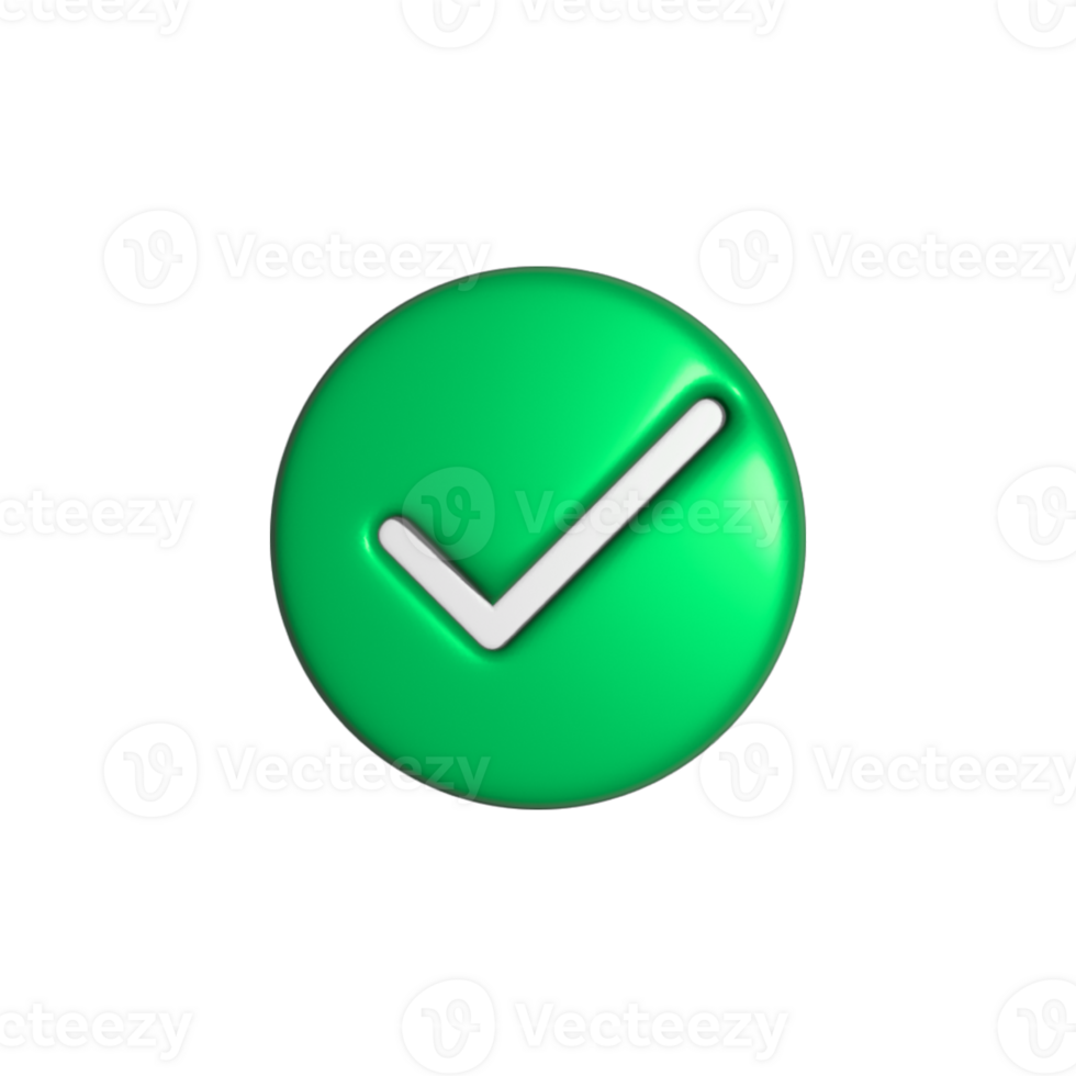3d green tick check mark png symbol, Wright icon on transparent background