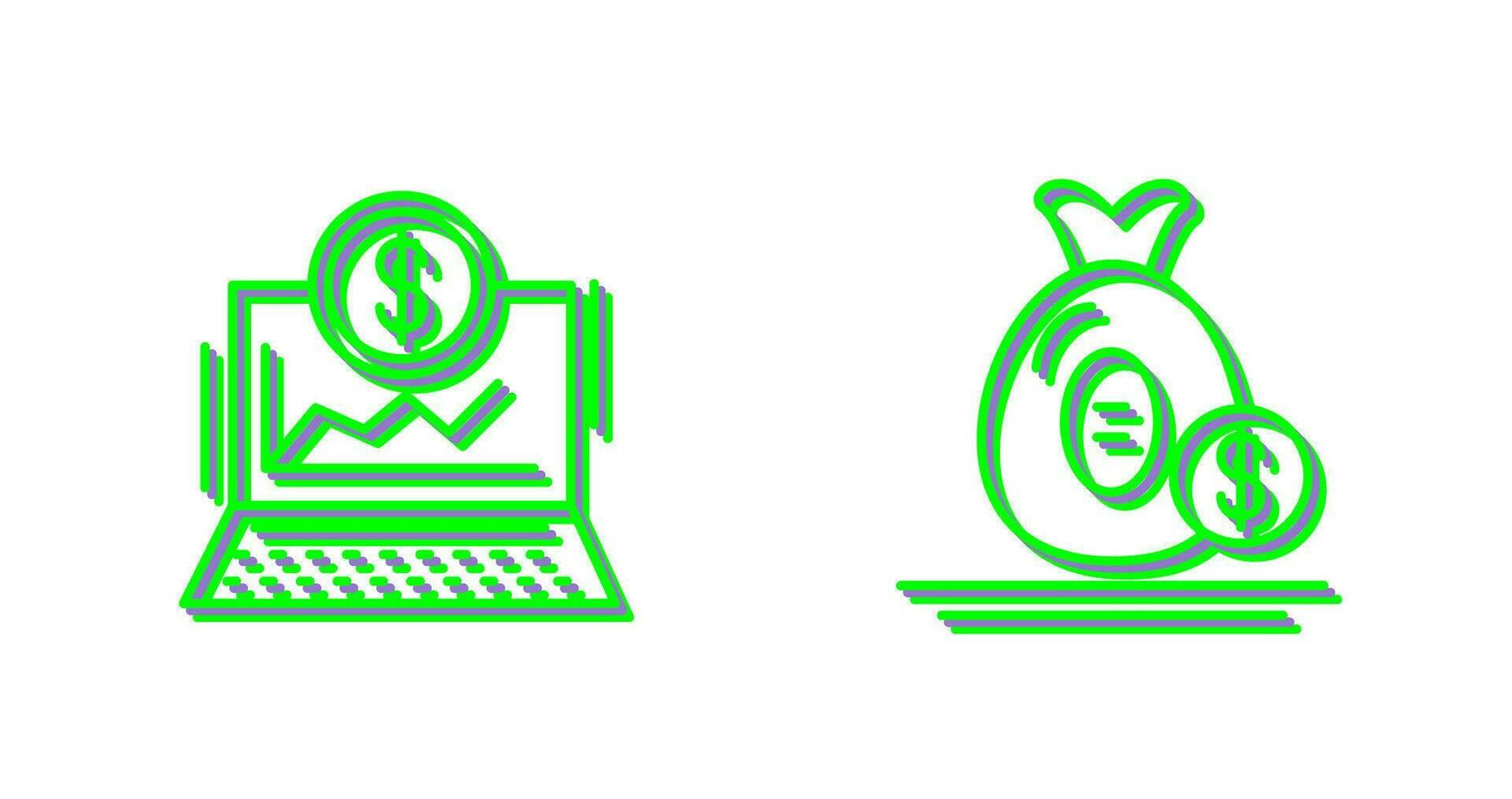 ordenador portátil y dinero bolso icono vector