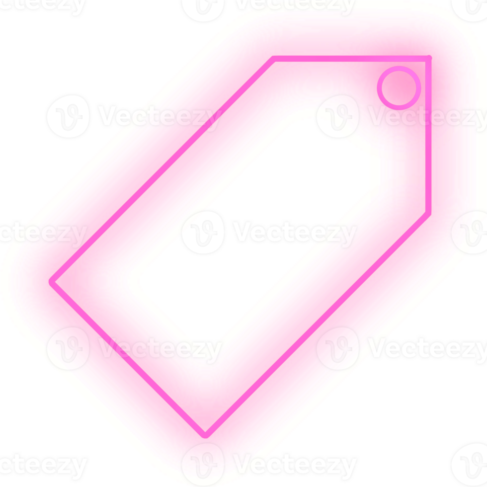 Neon pink tag with ribbon with transparent background. png