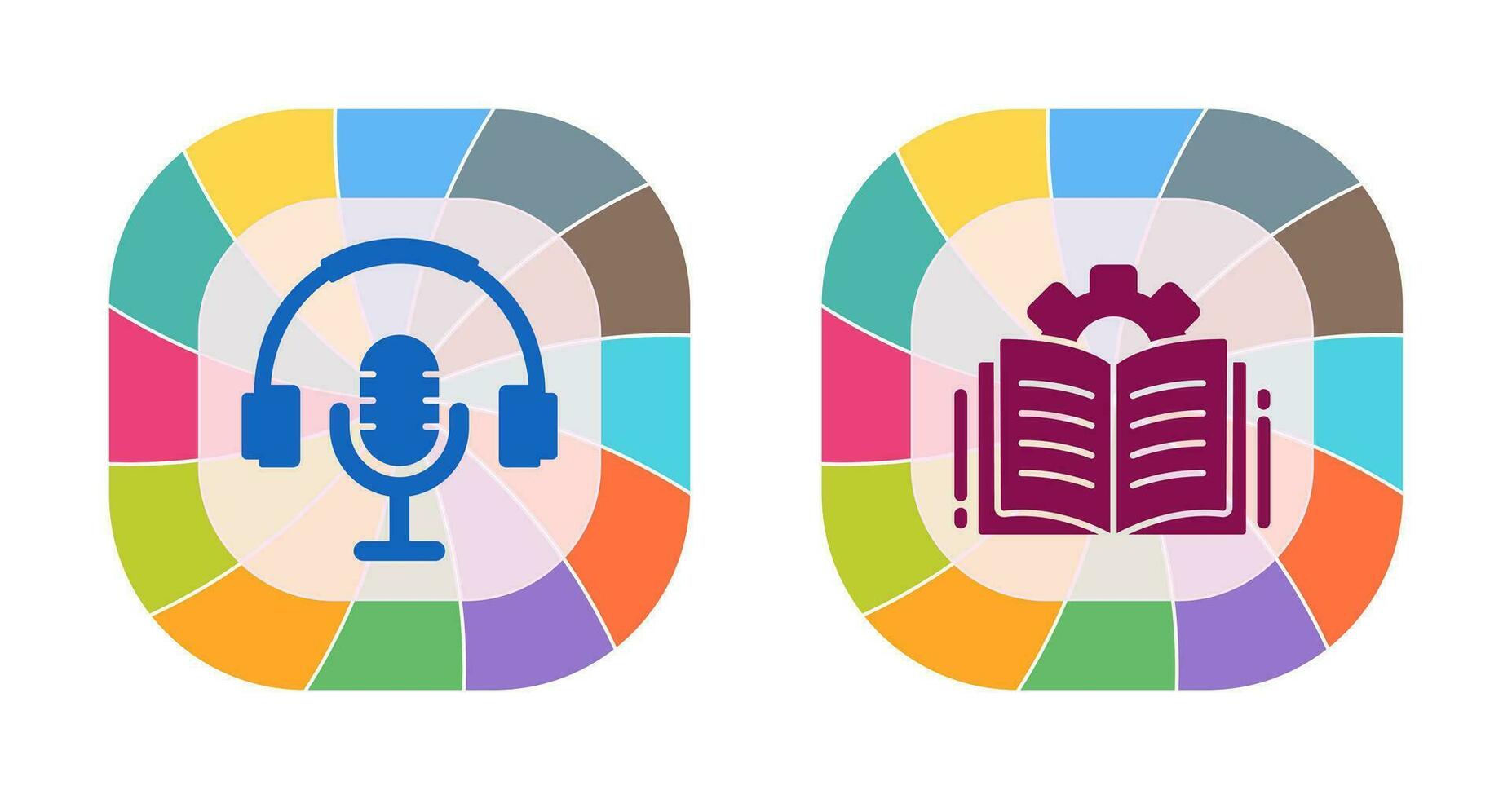 podcast y abierto libro icono vector