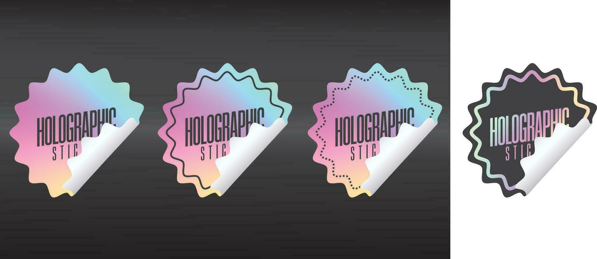 Holographic sticker for gifts, warps, presents, toys, books, with glowing colorfully design vector