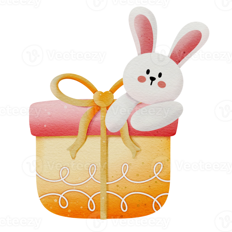 Pink gift box with cute bunny. png