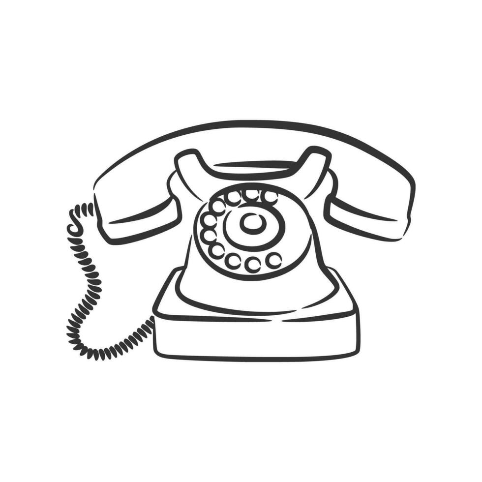 Old phone vintage retro style telephone object line art hand drawn vector