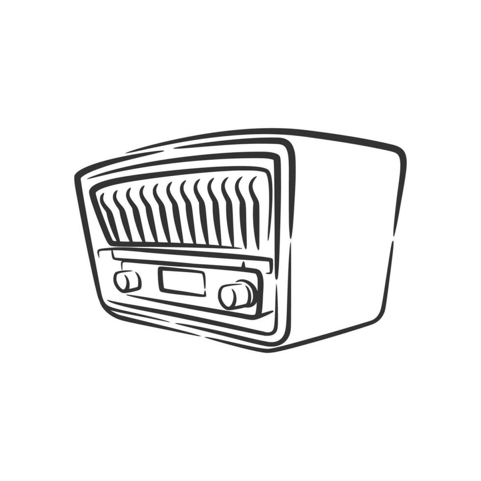 Vintage retro old analog radio tape classic line art vector