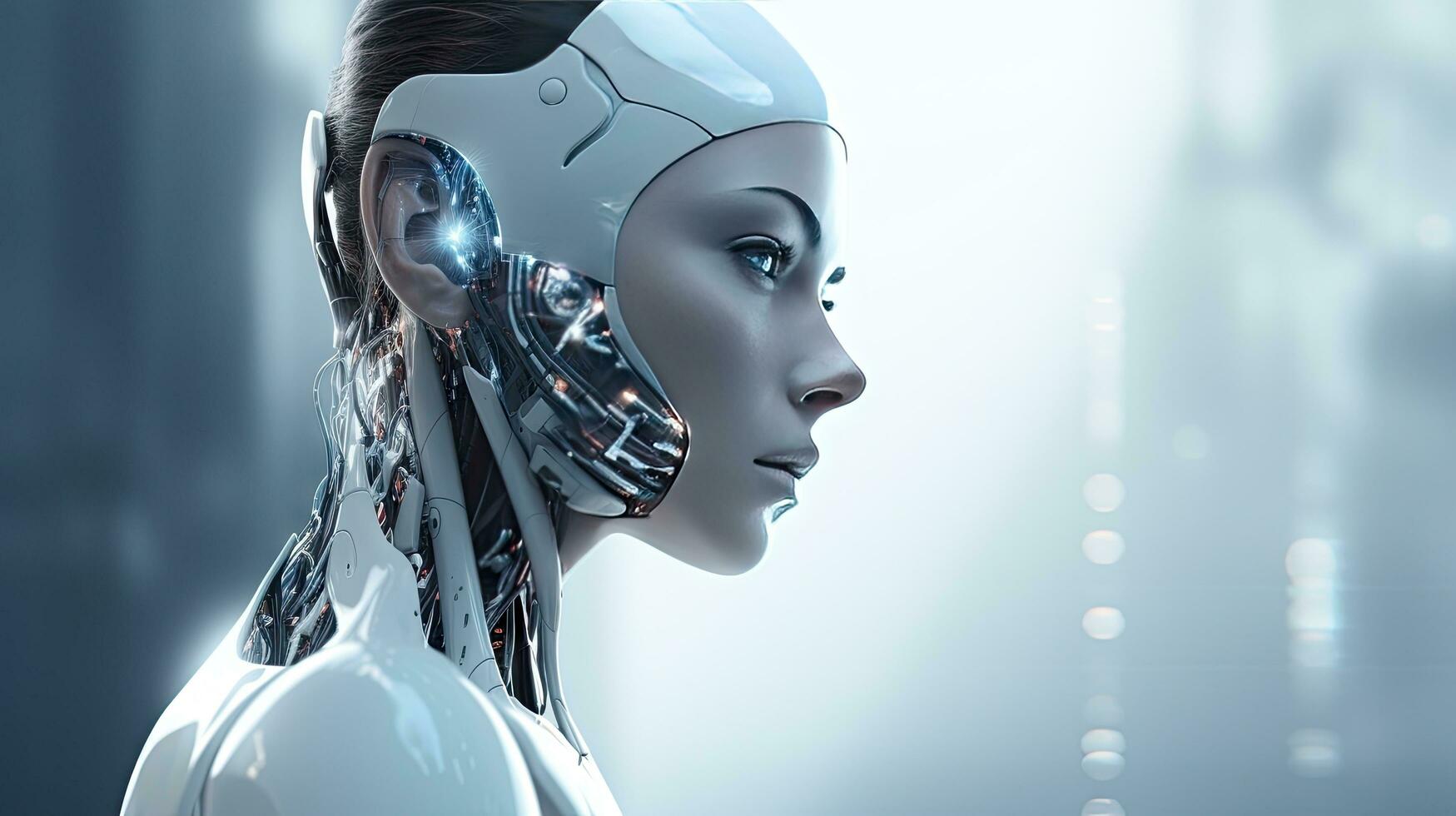 AI cyborgs, future technological machines of cyber-humans or robots. photo