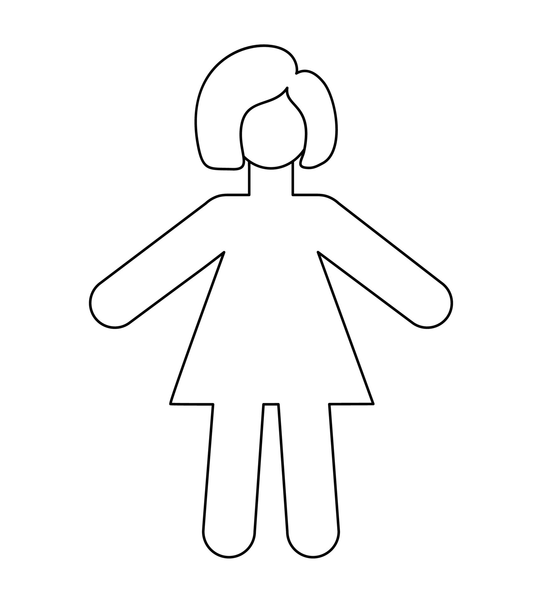 Simple cartoon blank body woman template. Silhouette Girl child